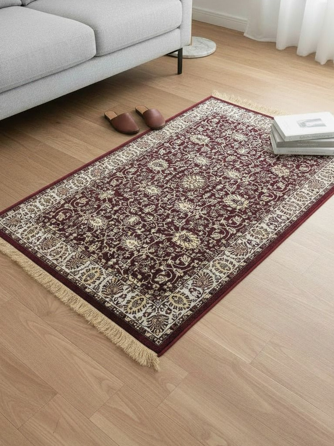 Signature Maroon Polyester Ethnic Motifs Polyester Carpet