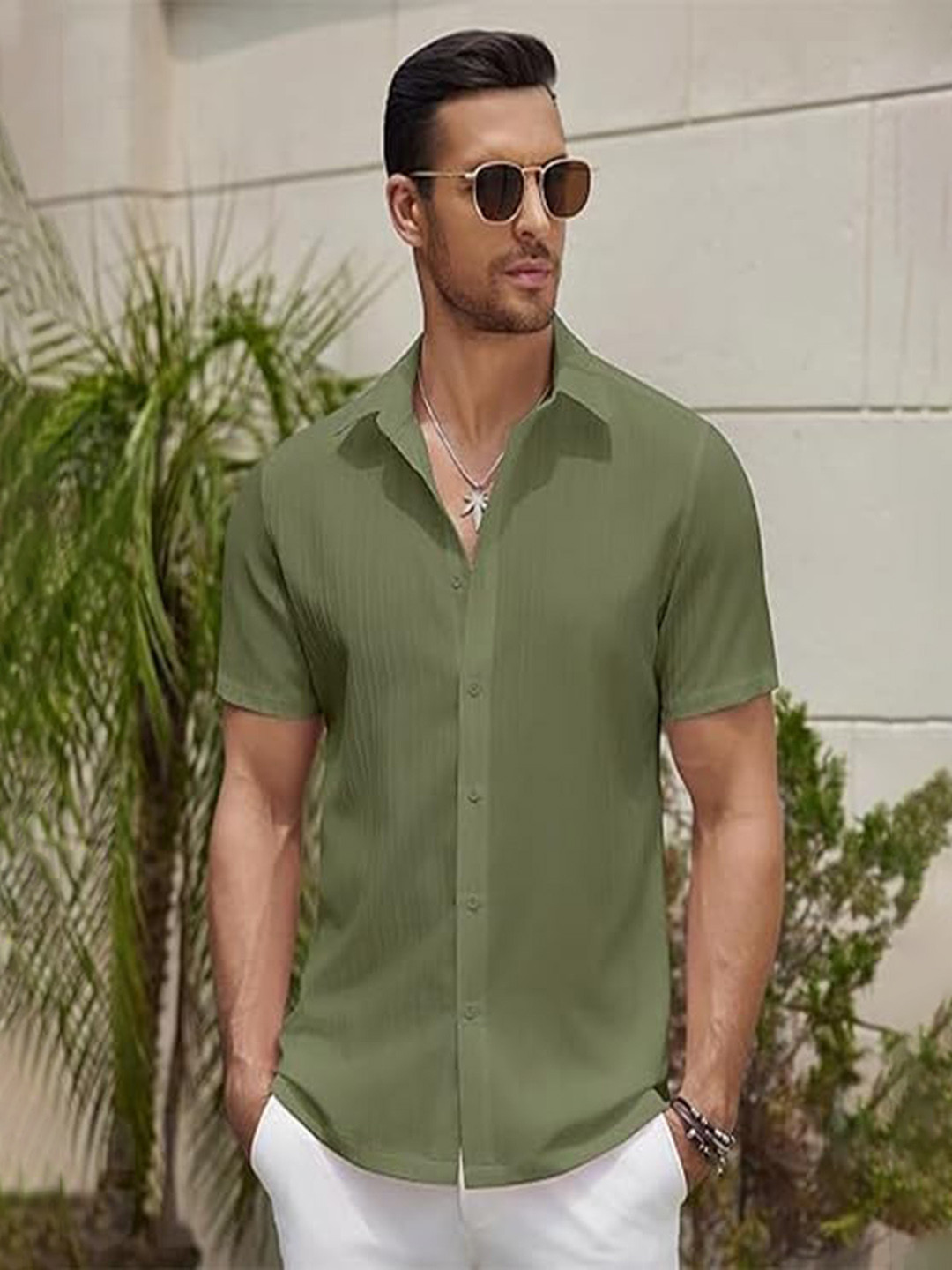 CB-COLEBROOK Textured Spread Collar Linen Shirt