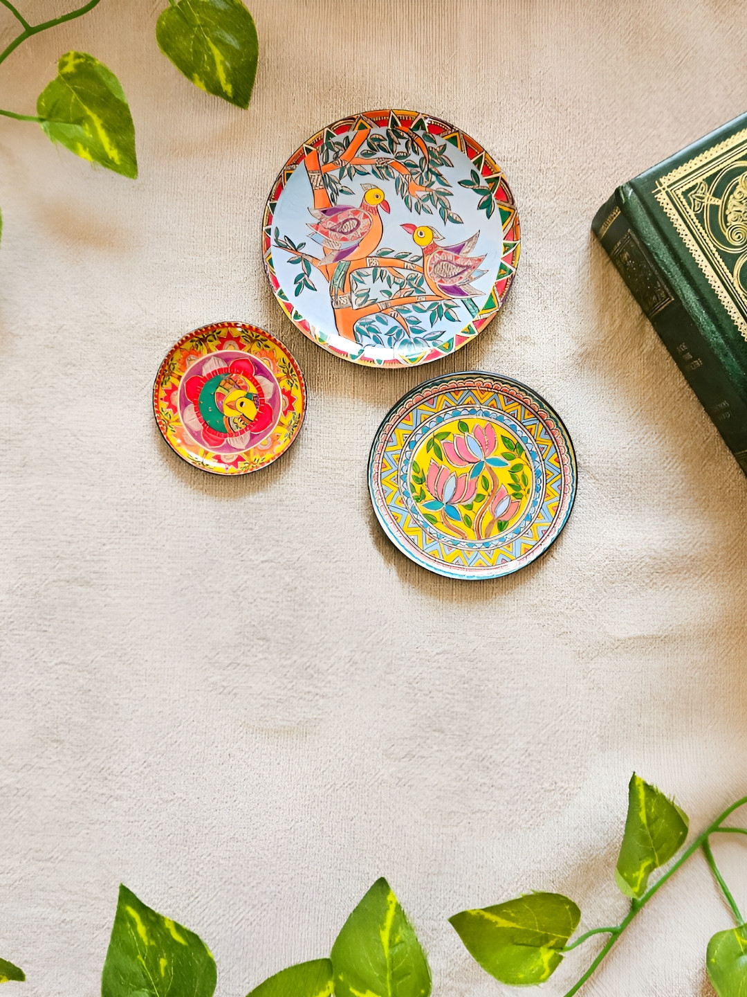 Ritualistic Blue & Yellow 3 Pieces Madhubani  Printed Decorative Fridge Magnets