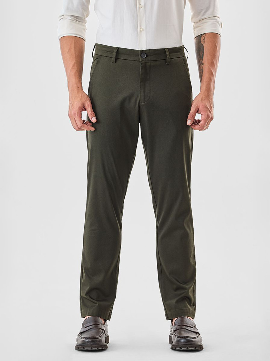Snitch Men Olive Mid-Rise Slim Fit Chinos