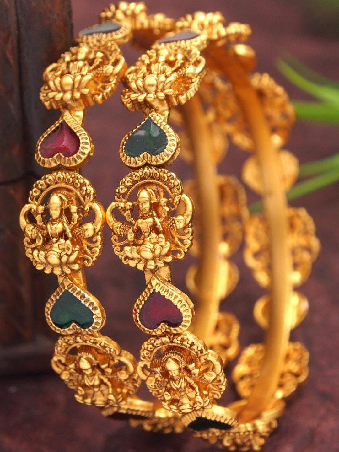 SGA FASHION Set Of 2 Gold-Plated Lakshmi Mata Ji Motifs Meenakari Bangles