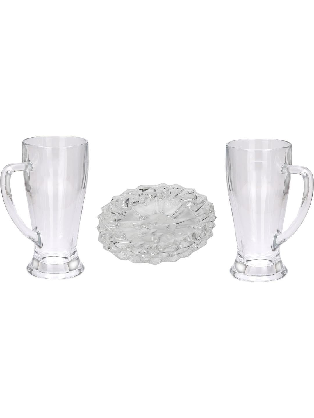 1ST TIME 3 Pieces Glass Lightweight & Sturdy Mugs & Snack Plate