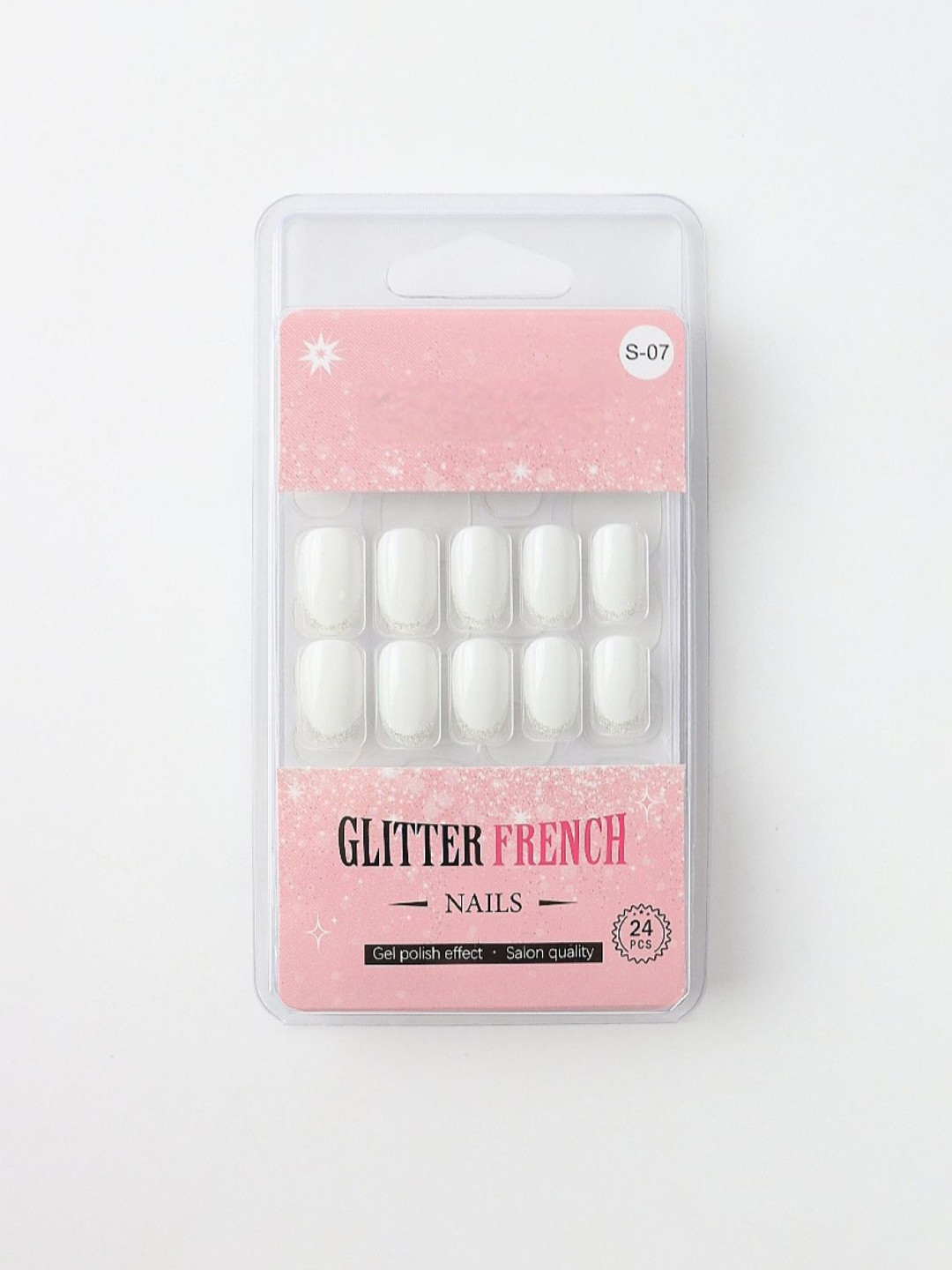 RANORE Set Of 24 Glitter French Press On Nails With Glue Tips & File - Shade S-07
