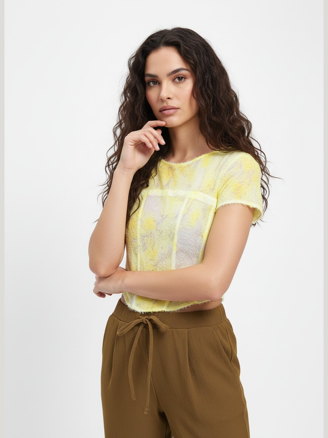 DressBerry Corset Style Fuzzy Abstract Print Top