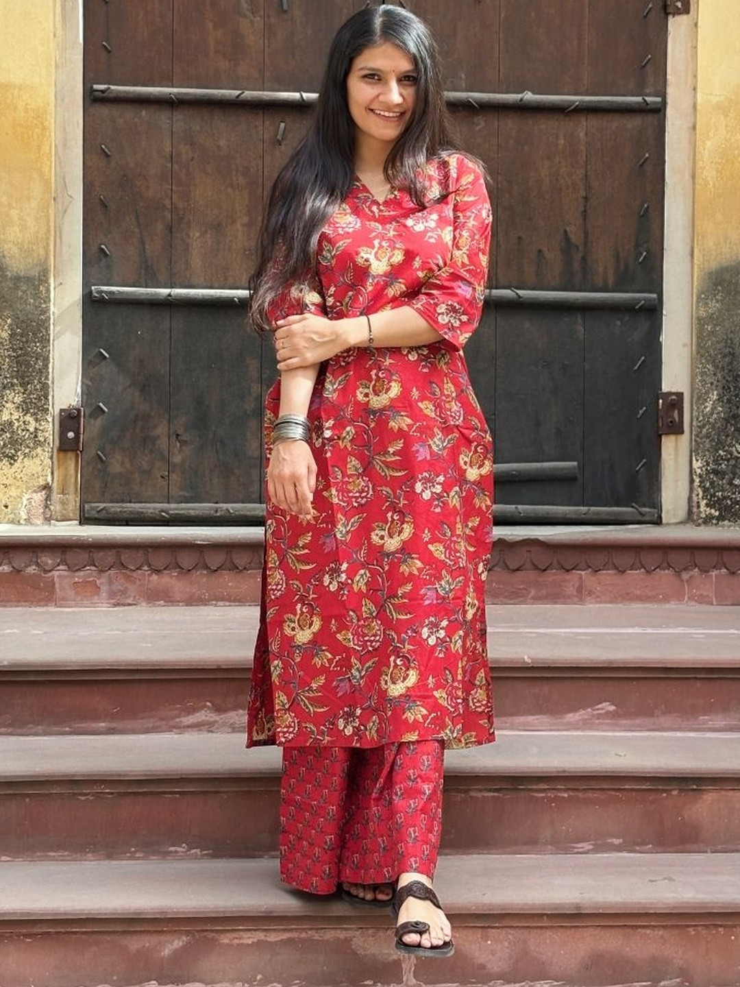 Ekaa Vastra Women Ethnic Motifs Printed Regular Pure Cotton Kurta with Palazzos