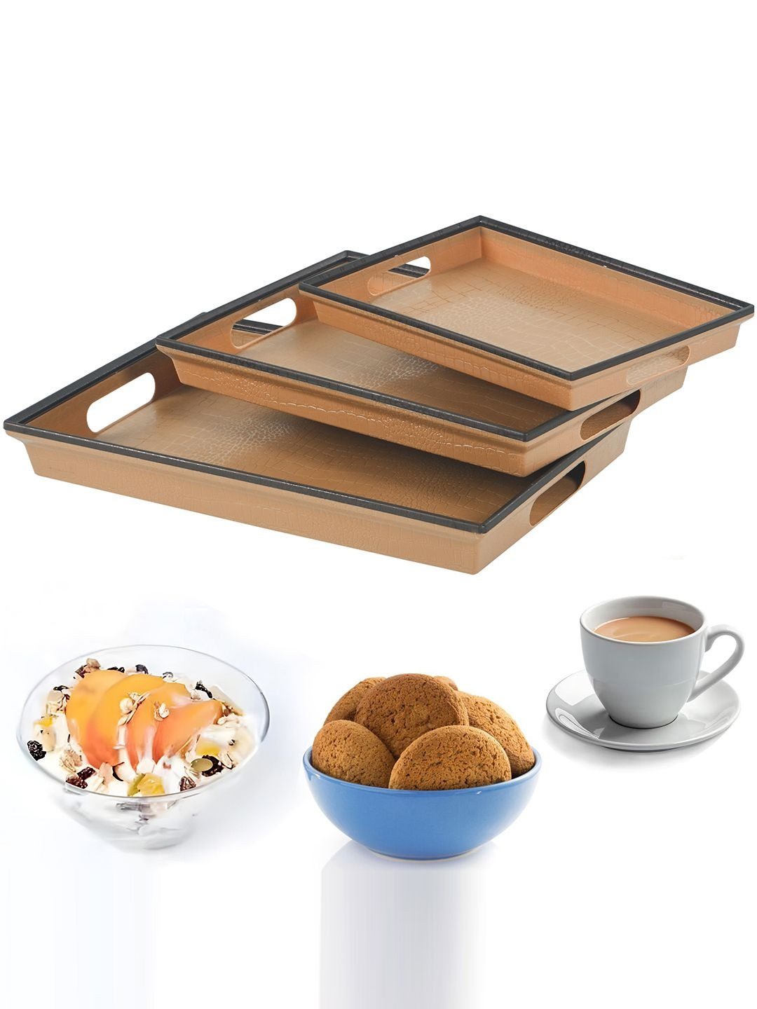 Myntra Elegant Homes 3 Pieces Brown Plastic Serving Tray
