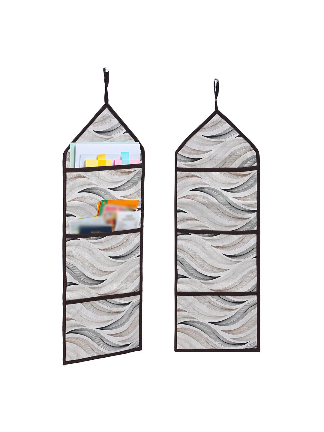 Kuber Industries Cream-Coloured 2 Pieces Printed Wall Hanging Document Bag With 3 Pockets