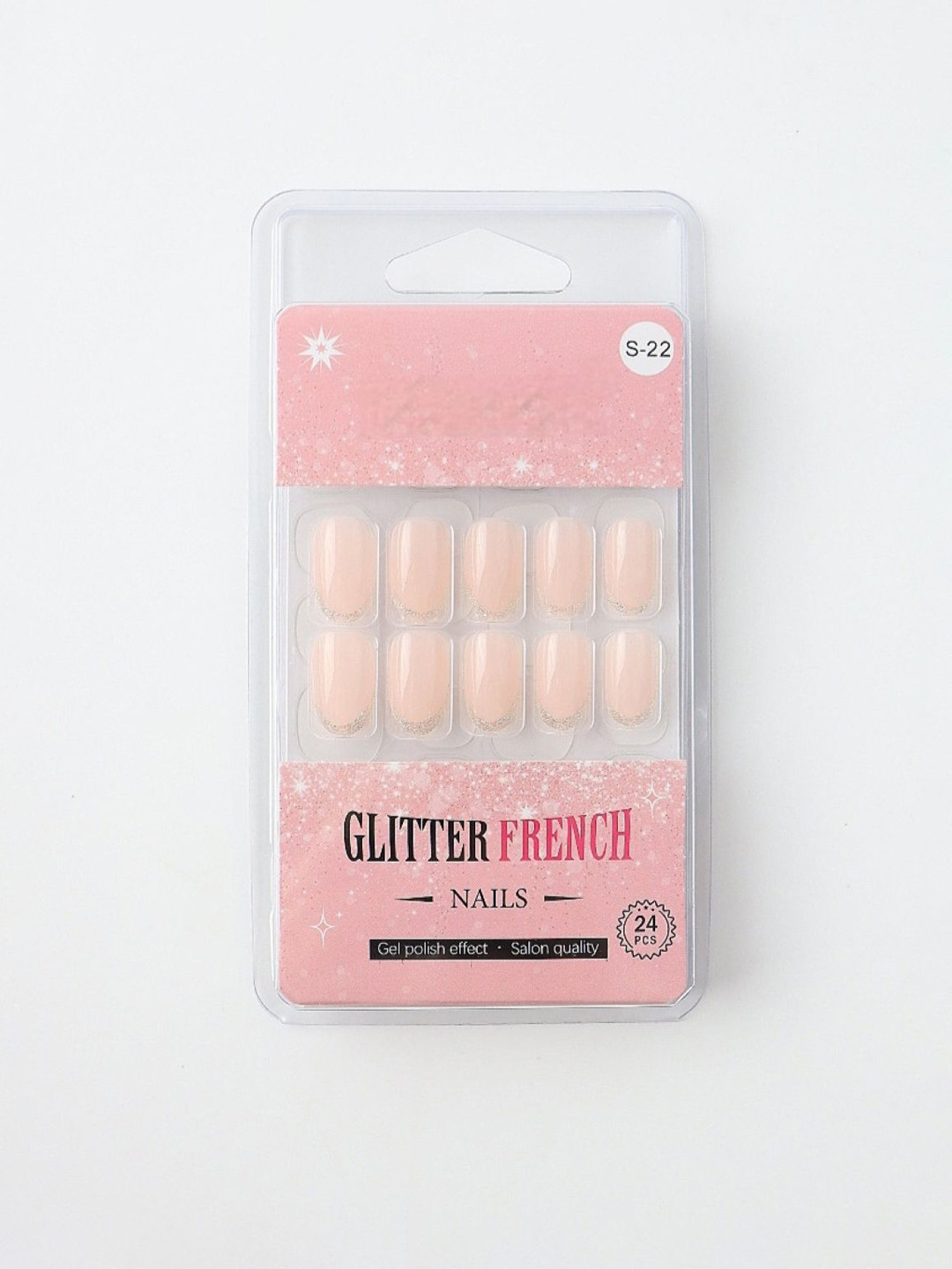 RANORE Set Of 24 Glitter French Press On Nails With Glue Tips & File - Shade S-22