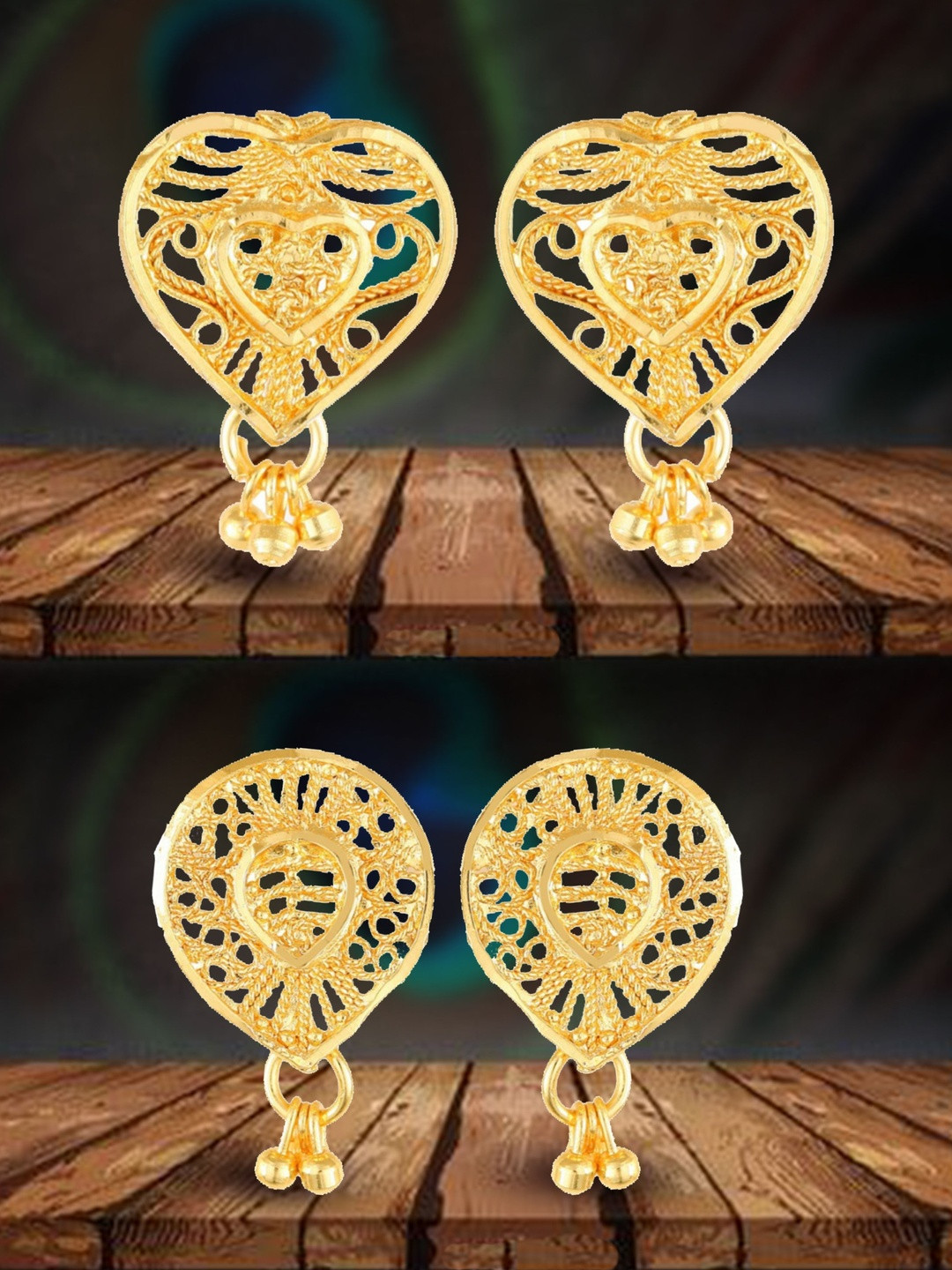 VIVASTRI Women Pair Of 2 Gold-Plated Post and Back Closure Alloy Studs Earrings