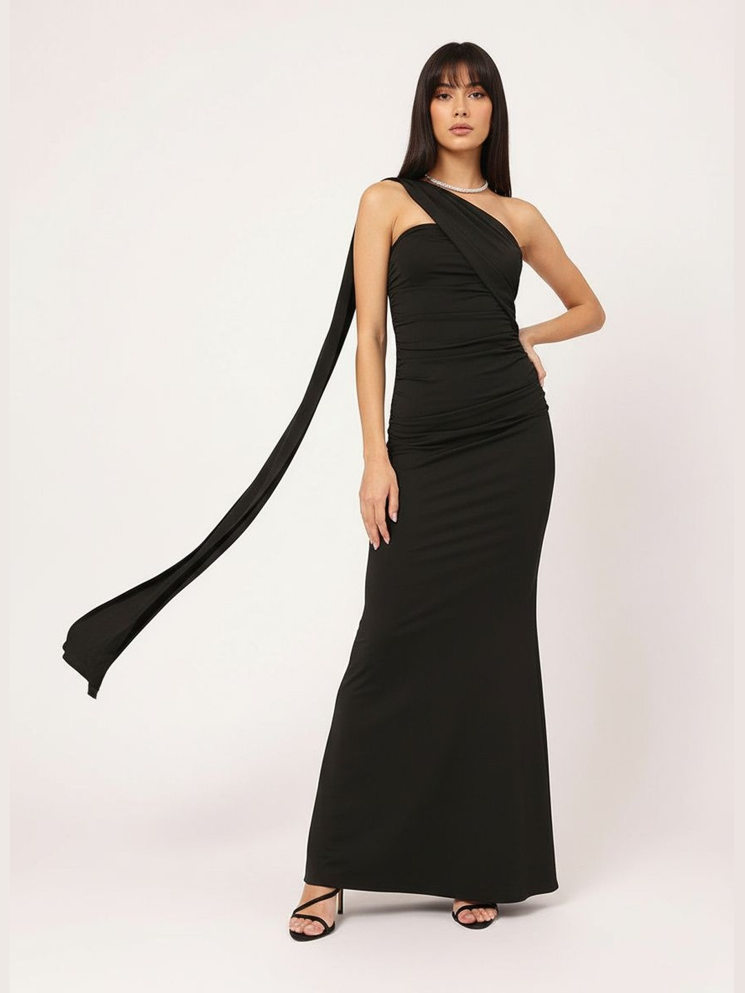 DressBerry Gleam Team Ruched Back-Slit Draped Maxi Dress