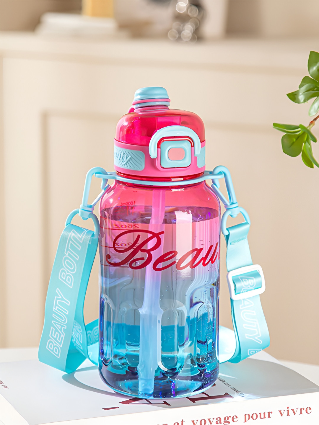SAGEWARE Pink & Blue Typography Printed Fridge Safe Sipper-1500 ML