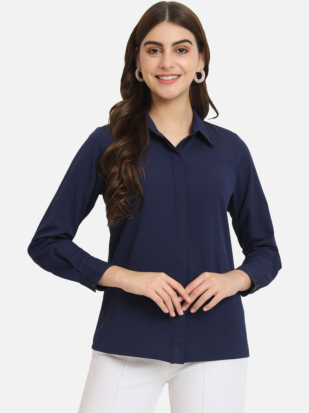 SZN Women Solid Concealed Button Placket Formal Shirt