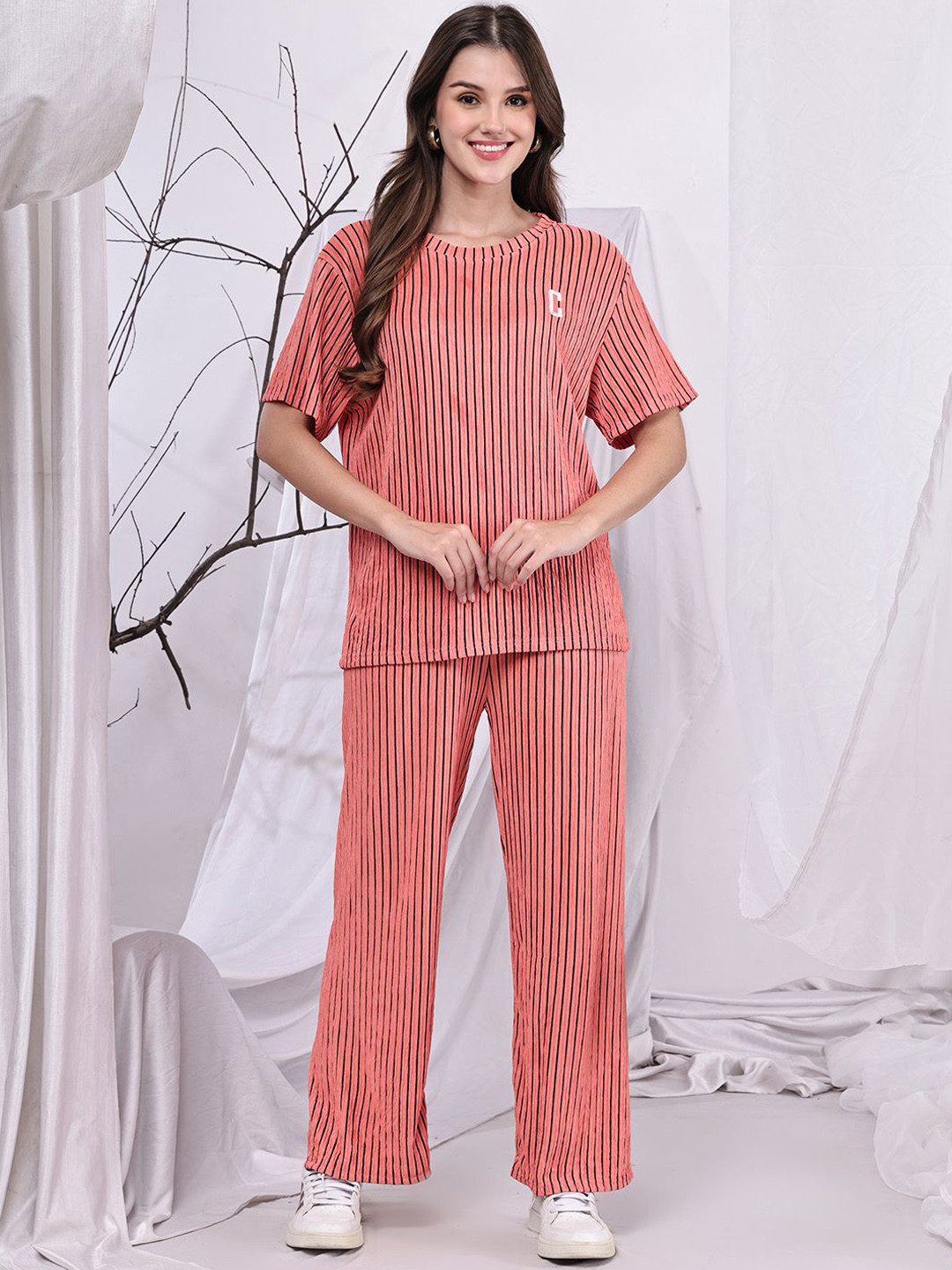 GRACIT Women Striped Top & Wide-Leg Pants