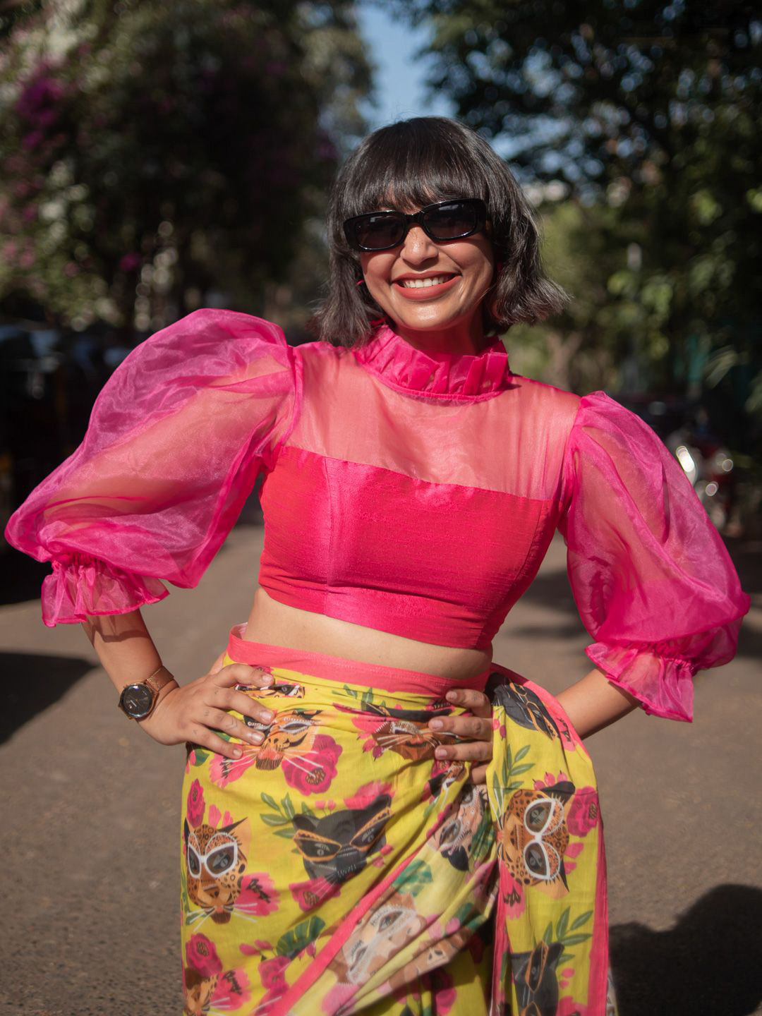 Suta Women Round-Neck Pink Organza Blouse