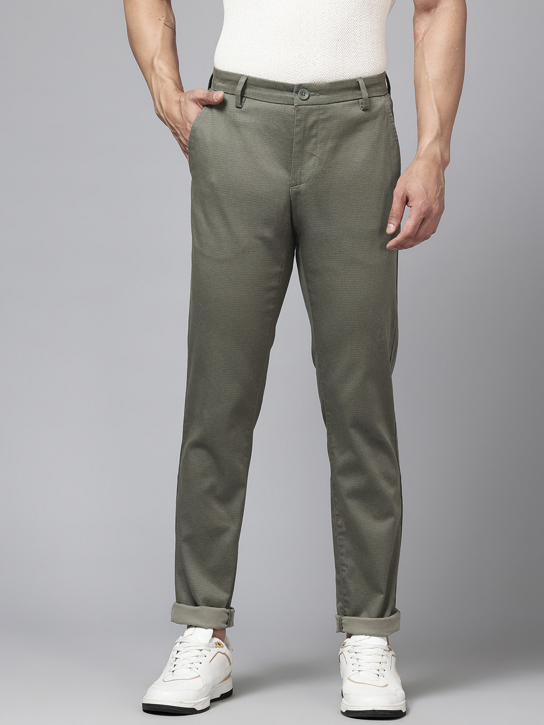 Arrow Sport Slim Fit Low-Rise Oxford Weave Trousers
