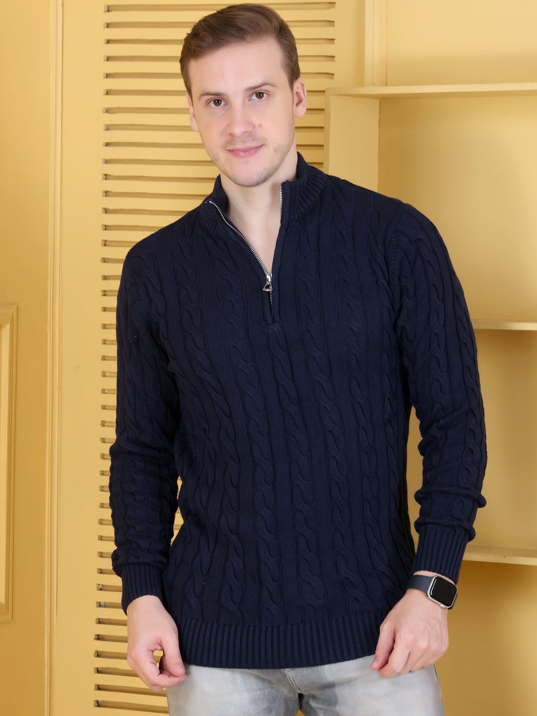 Dzant Men Woollen Half Zipper Pullover Sweaters