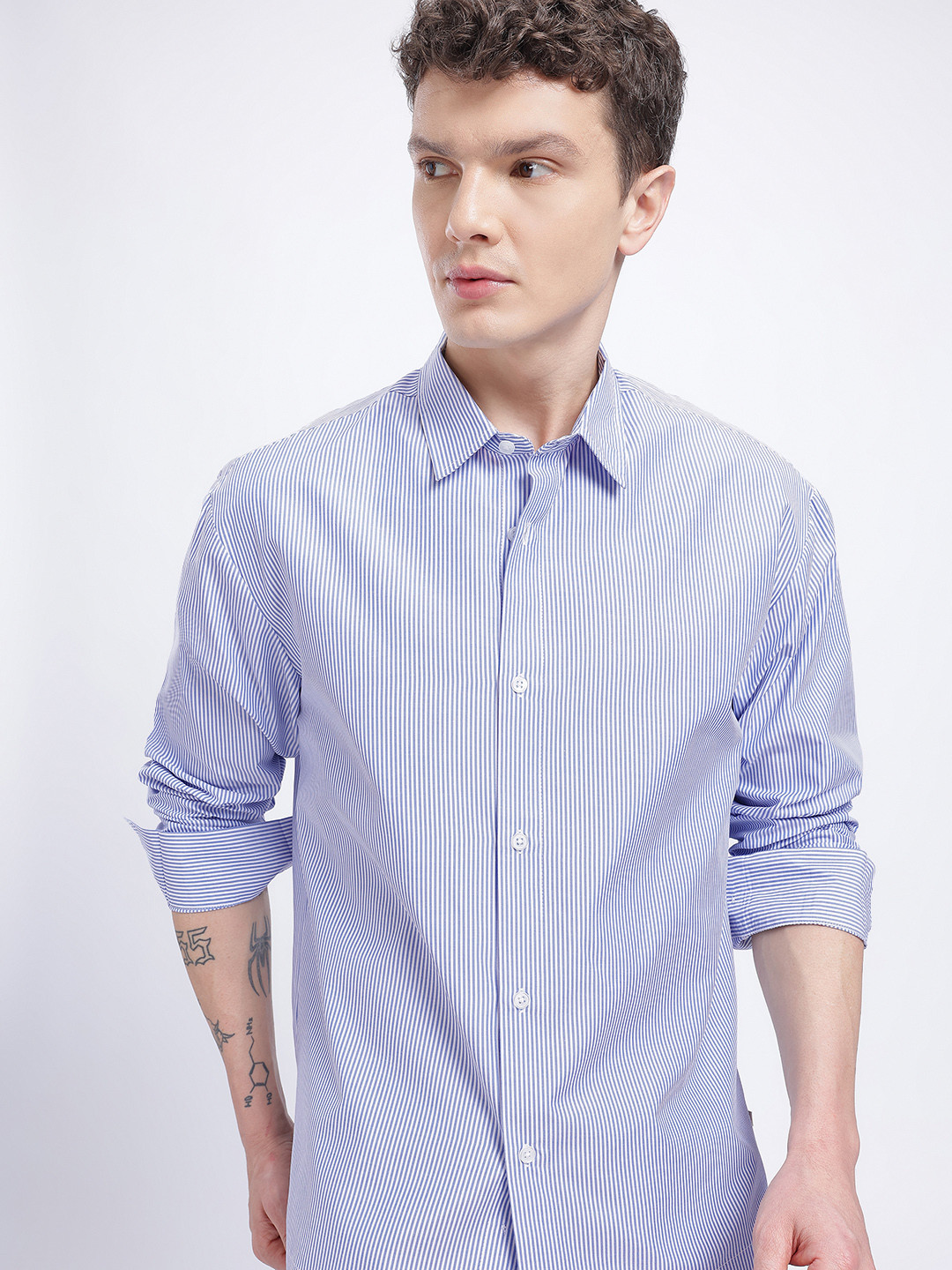 Vertical Striped Spread Collar Relaxed Fit Casual Shirt