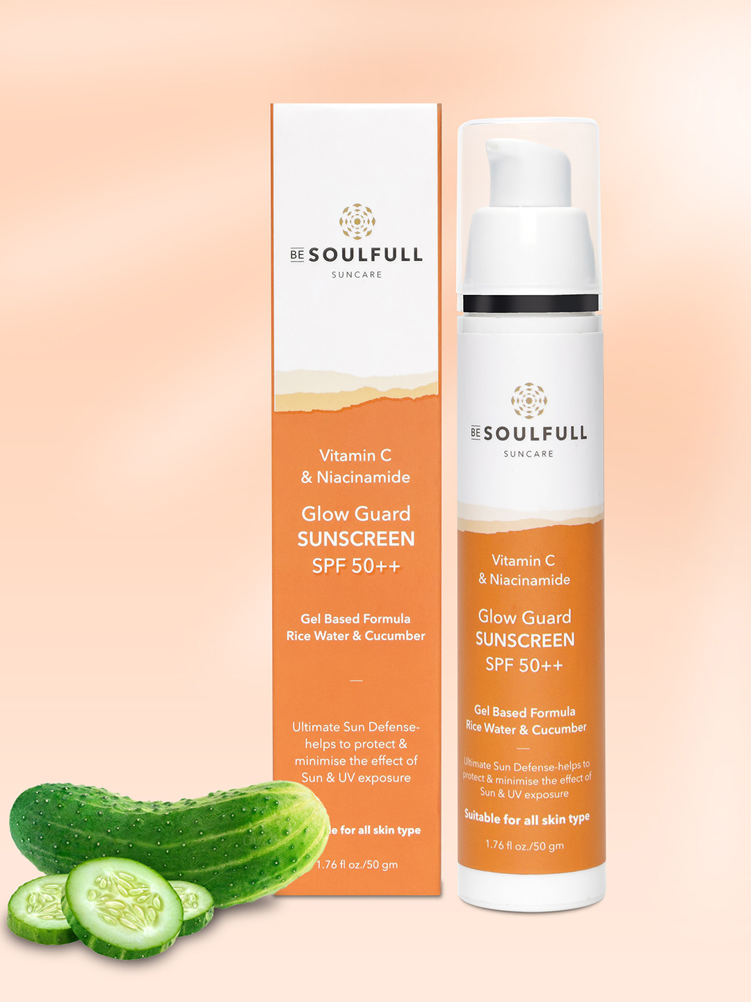 BE SOULFULL Glow Guard SPF 50+++ Suncreen Gel with Vitamin C & Niacinamide - 50 g