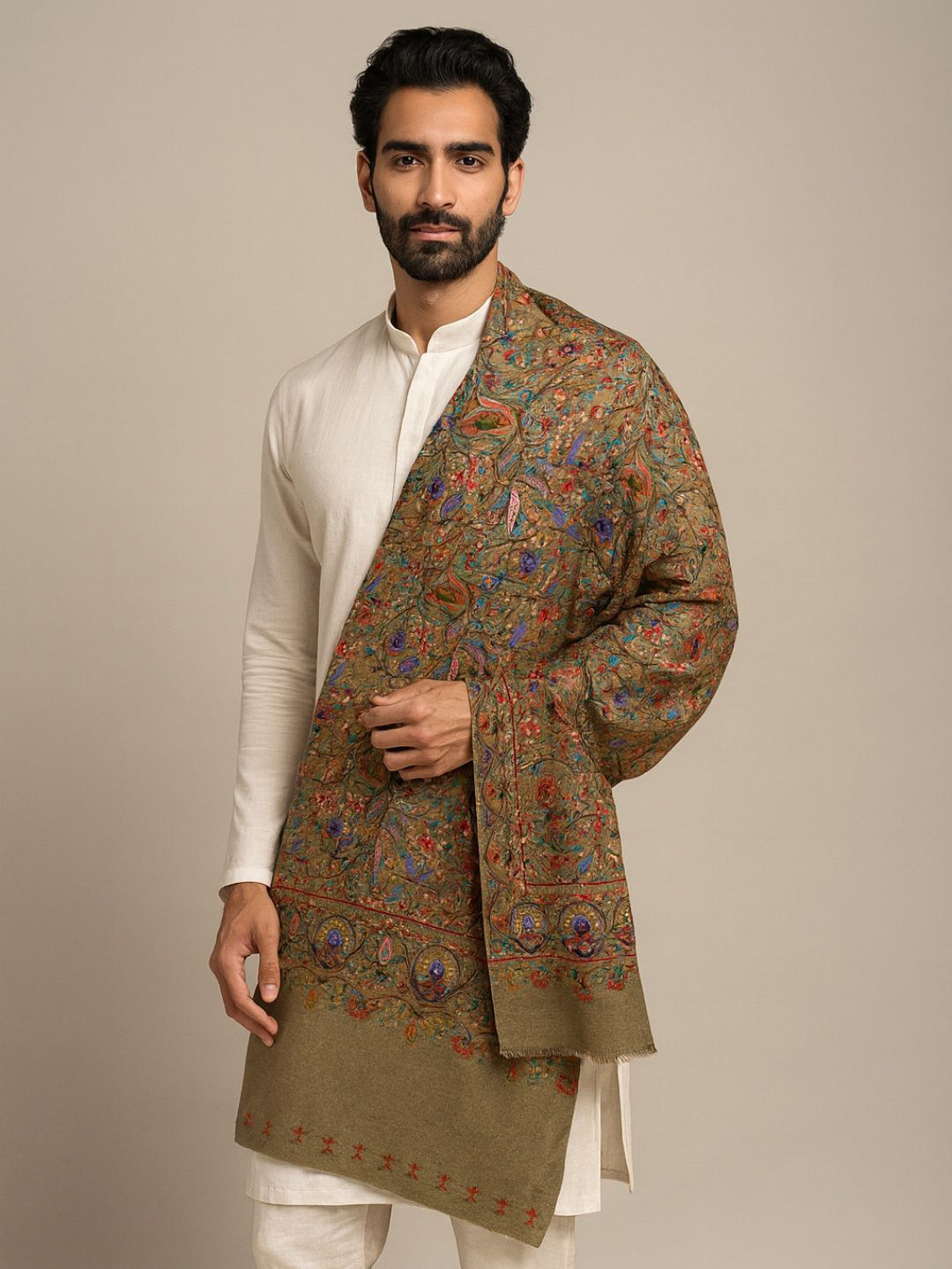 MUFFLY Men Kalamkari Print Design Bamboo Stole