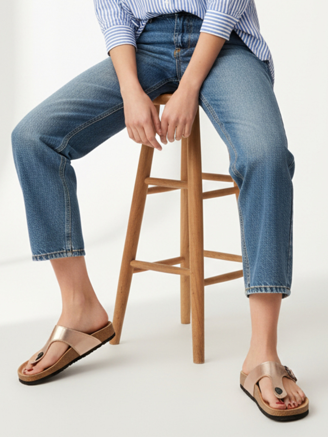 El Paso Women Gold Synthetic Solid Trendy Casual Comfort Open Toe Flats