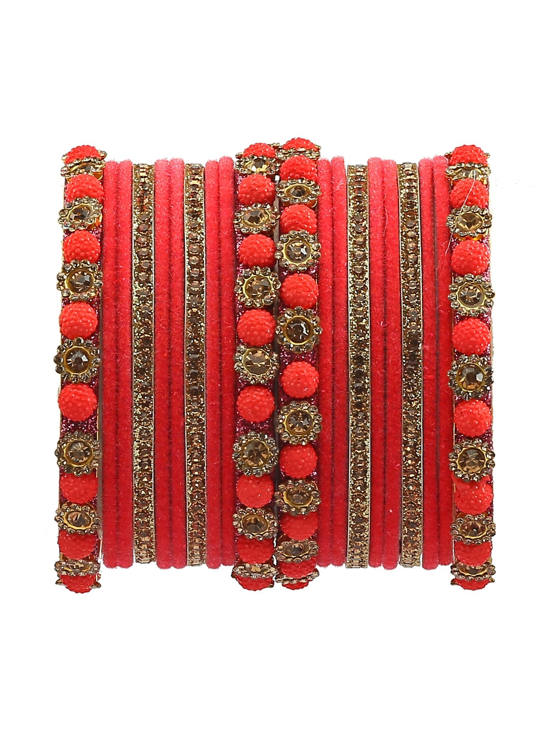 RIJOLI Women Set of 20 Pink Stone Beads Zircon Alloy Bangle Set