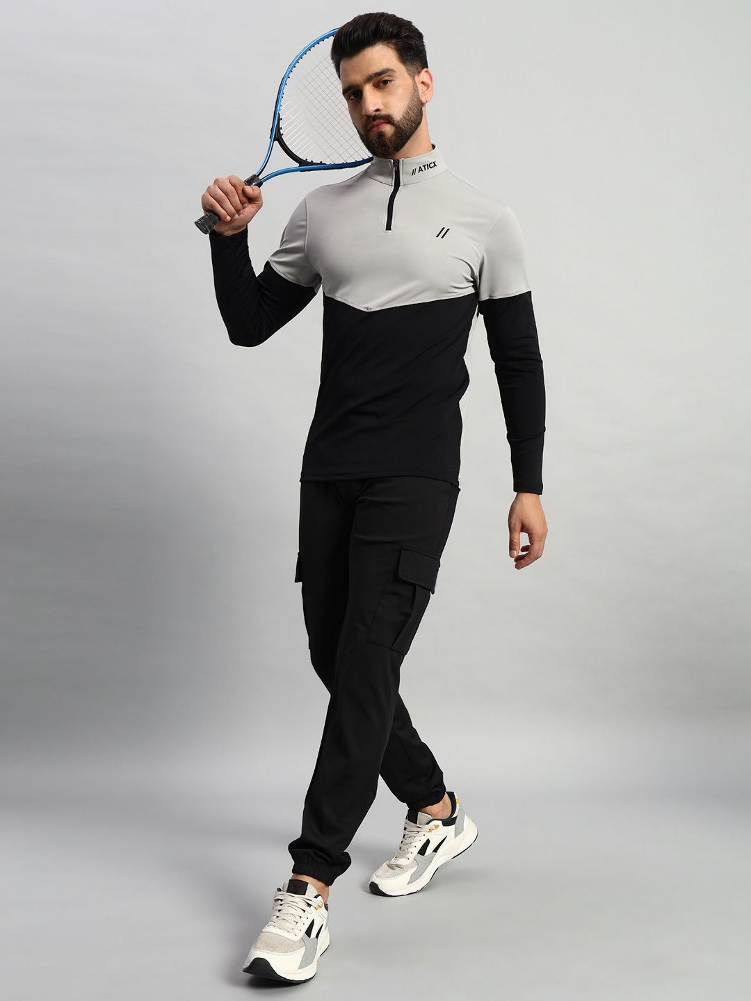 ATICX Men Brand Logo Colourblocked High Neck Compression T-shirt