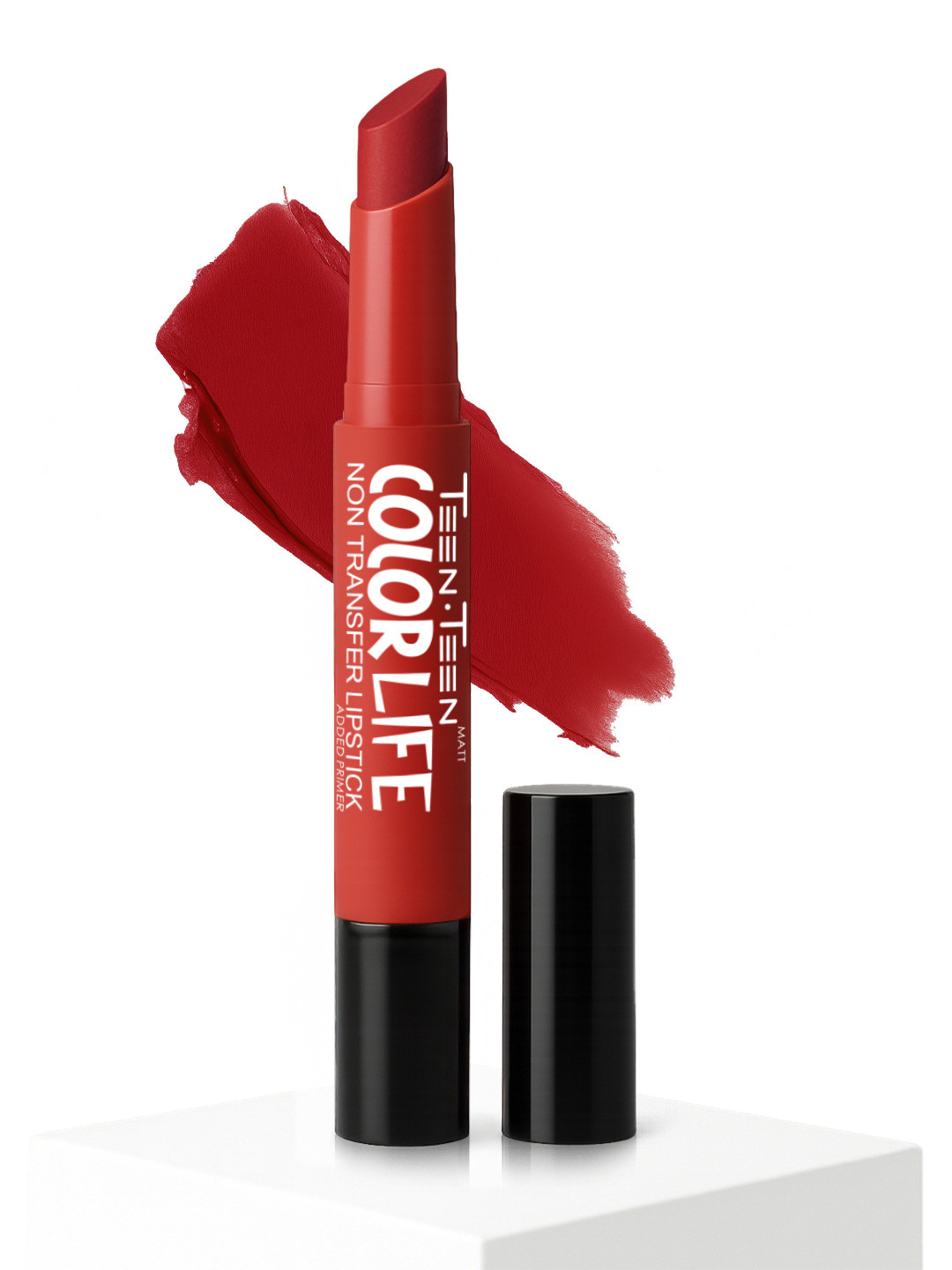 TEEN TEEN COSMETICS Color Life Long Lasting Matte Lipstick With Primer- 2g- Coral-Red 07