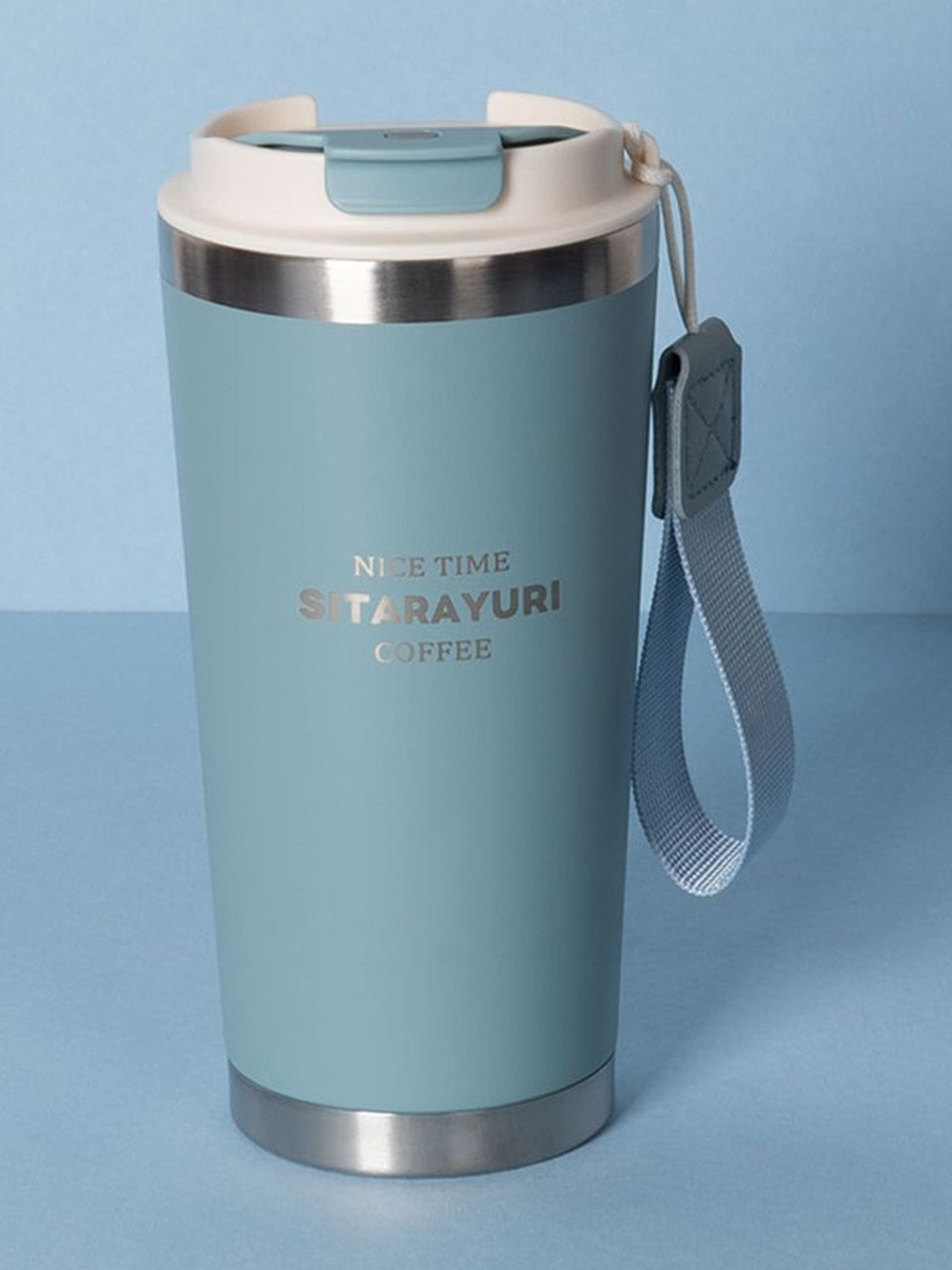 AARVI DECOR STUDIO Blue & Cream-Colored Stainless Steel Airtight Water Bottle-580 ml