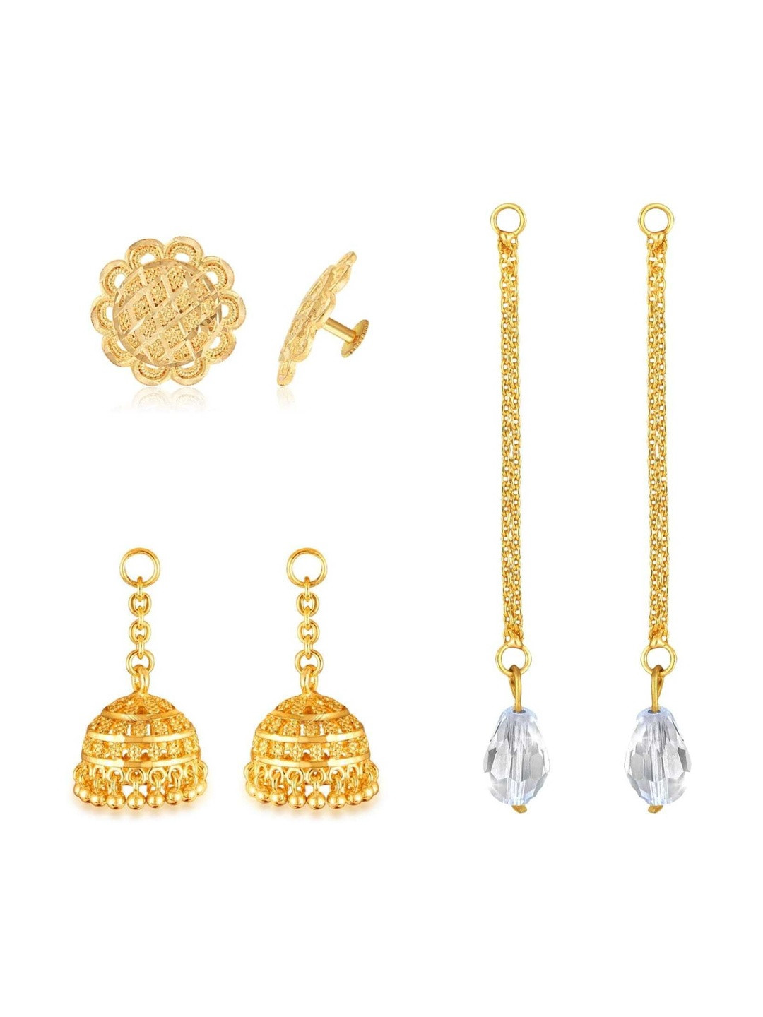 VIVASTRI Gold-Plated Artificial Beads Floral Shaped Detachable Studs Earrings