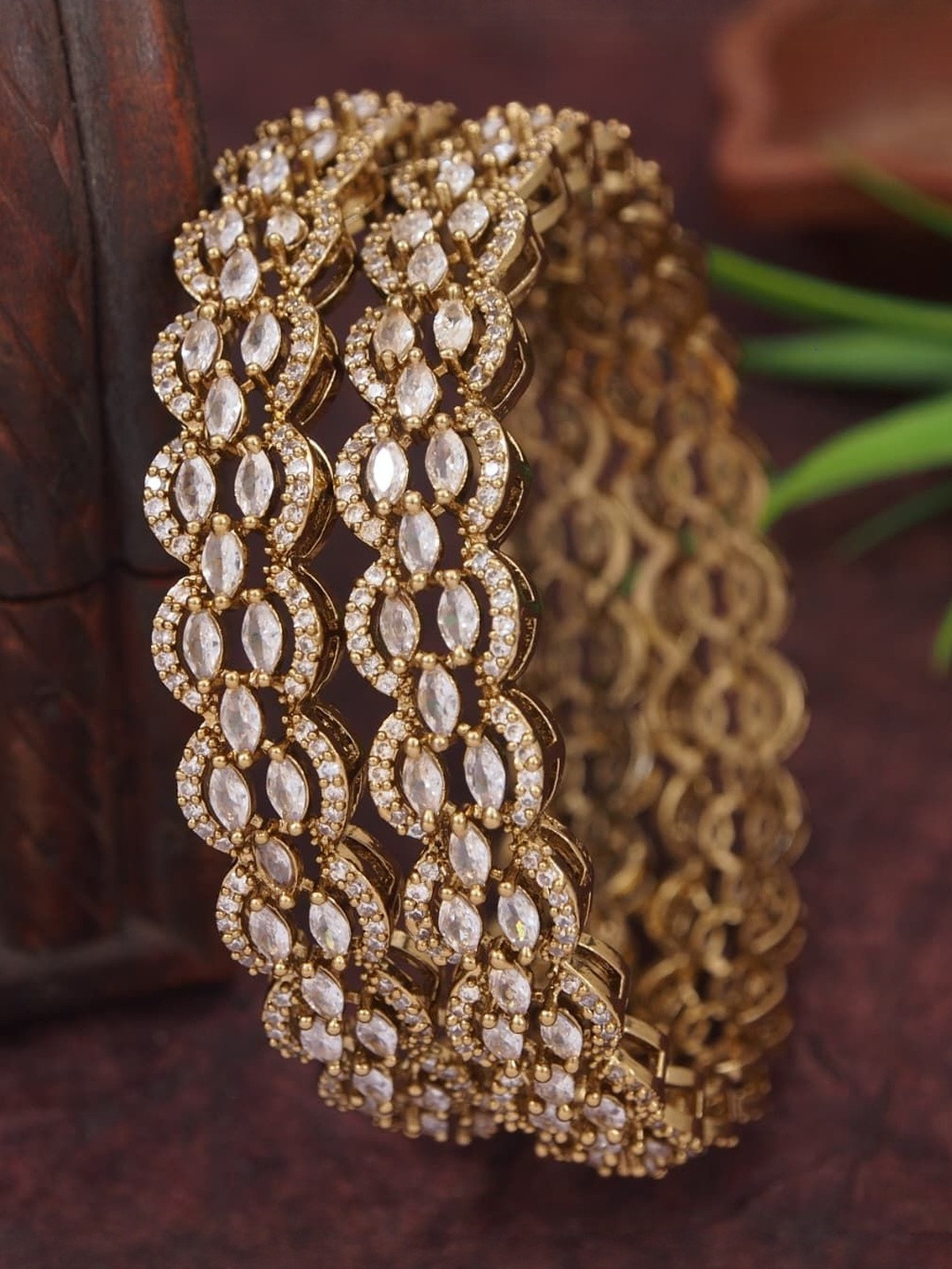 SGA FASHION Set Of 2 Victorian-Plated American Diamond Bangles