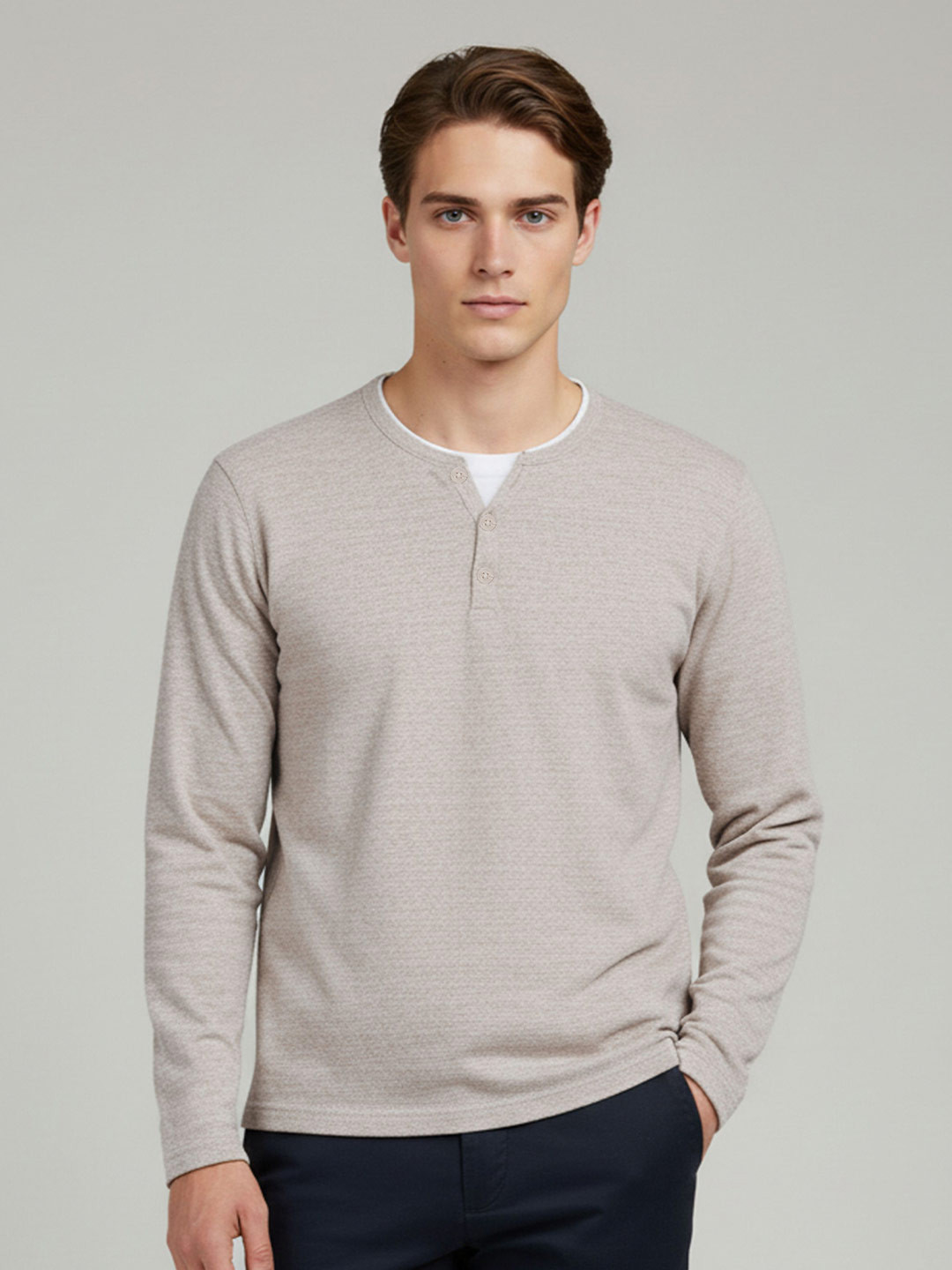Celio Men Solid Henley Neck Pullover Sweater