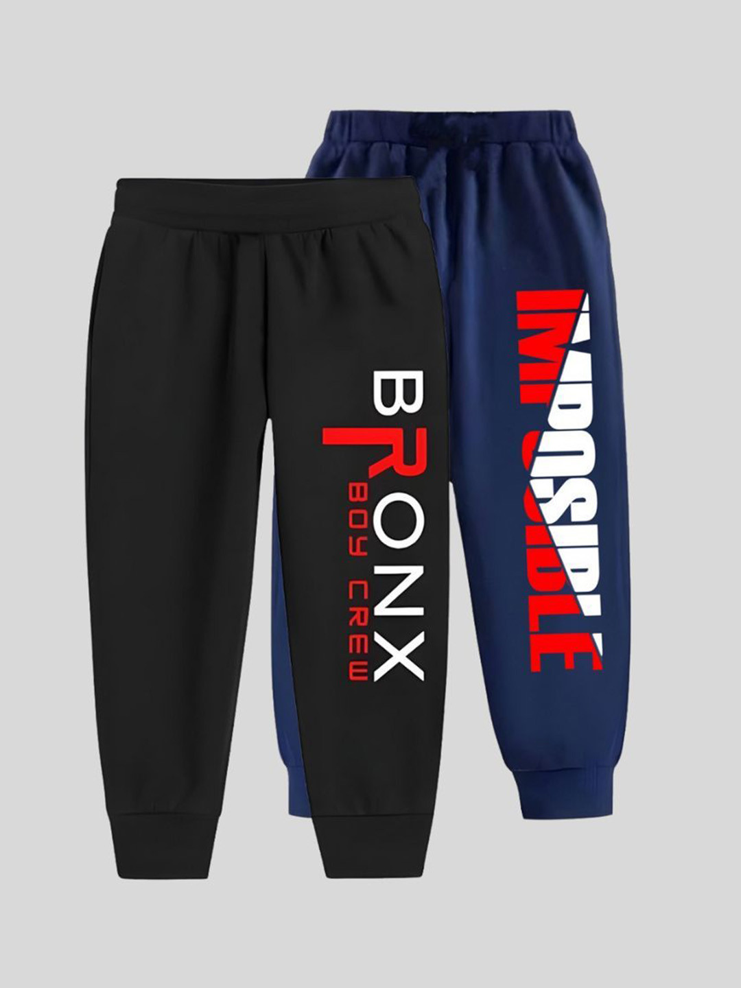 ATLANS Boys Pack Of 2 Printed Pure Woolen Typography Printed Slip On Joggers