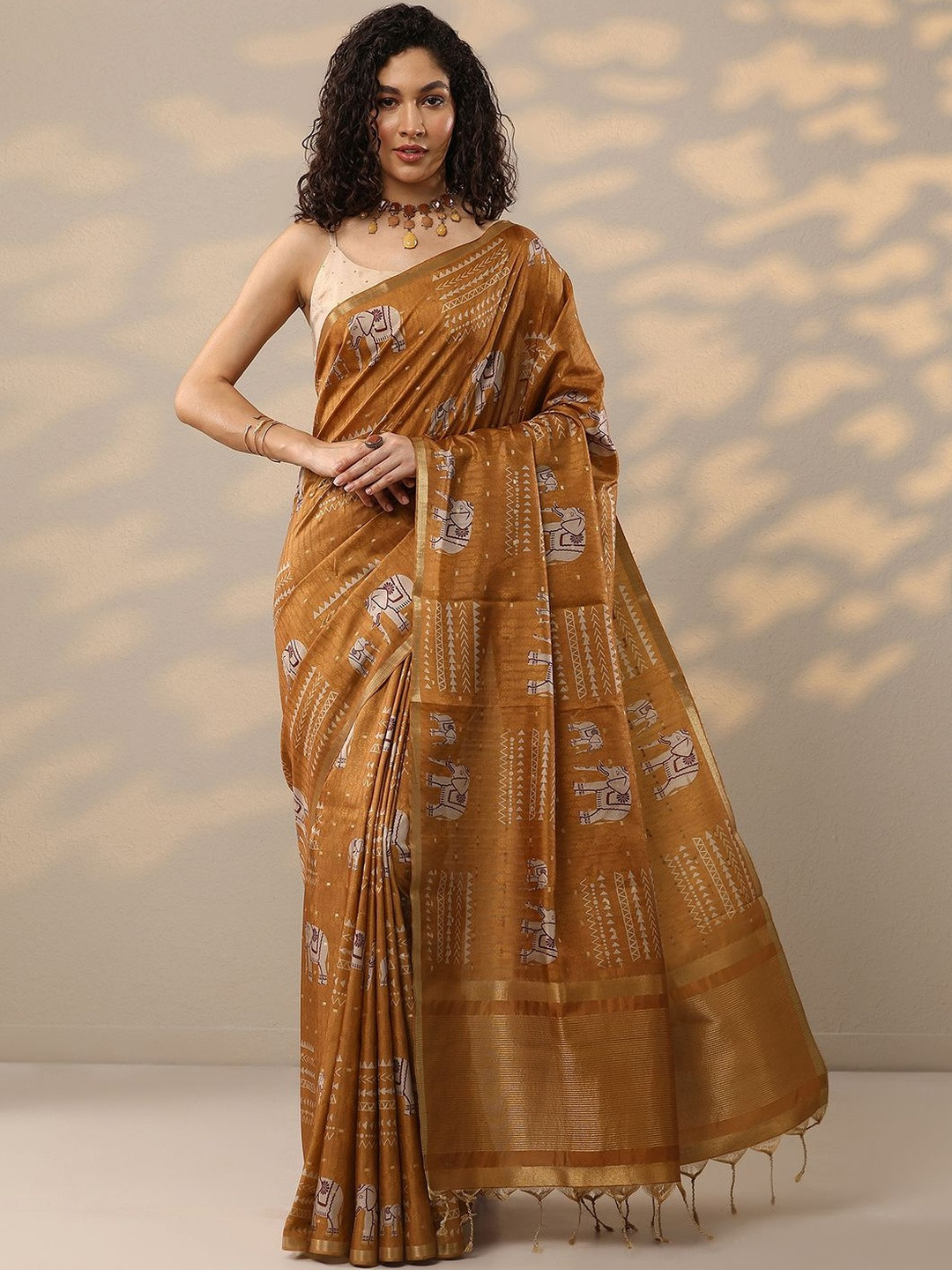 Libas Warli Warli Printed Saree With Blouse Piece