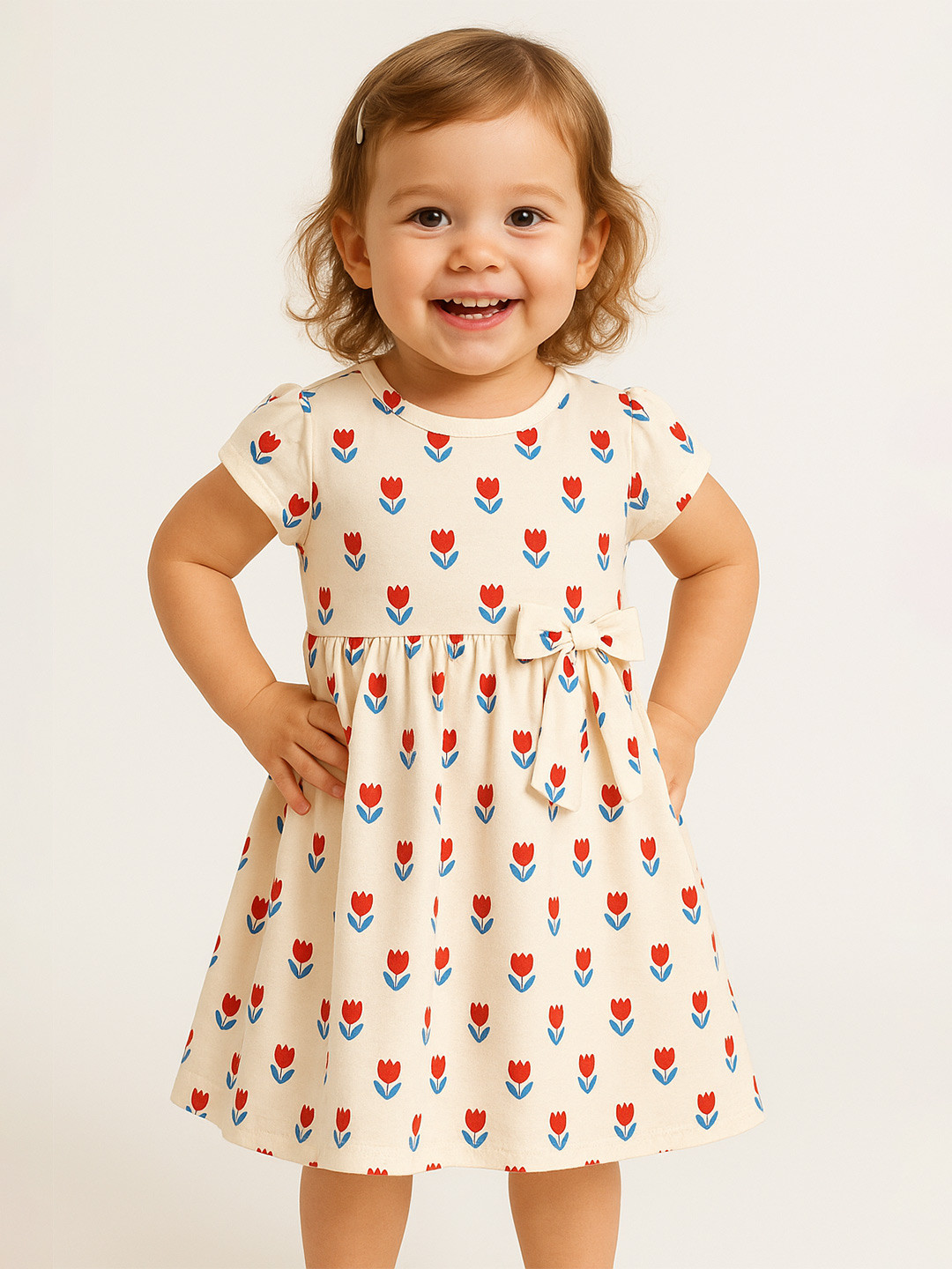 JusCubs Girls Floral Printed Cotton Dress With Bow