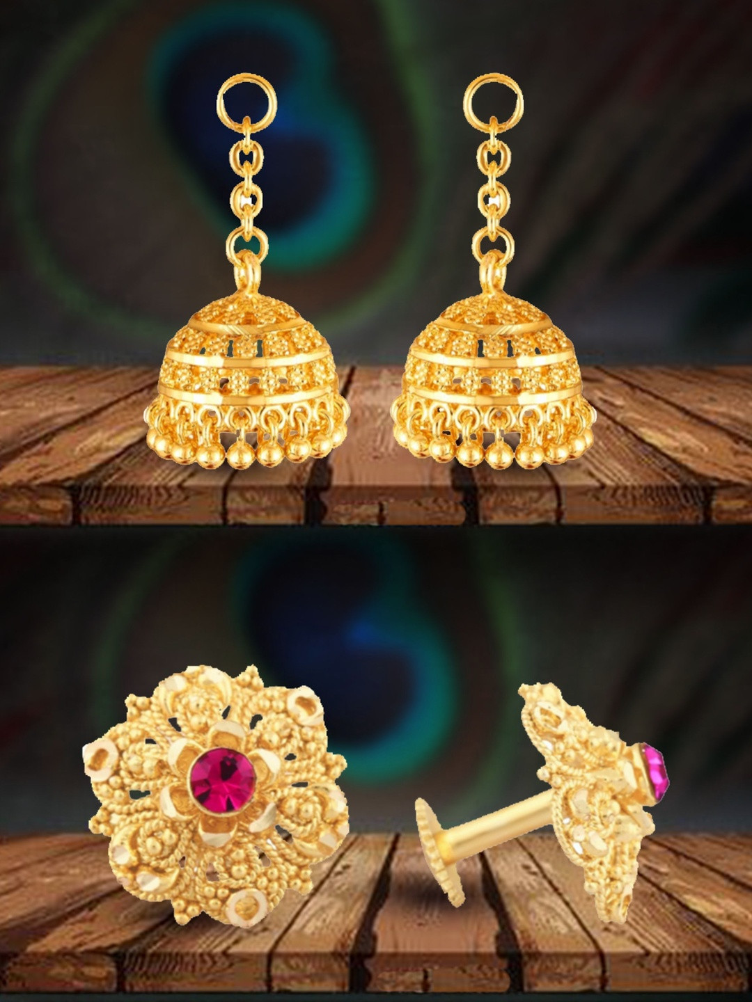 VIVASTRI Women Gold-Plated Post and Back Jhumkas