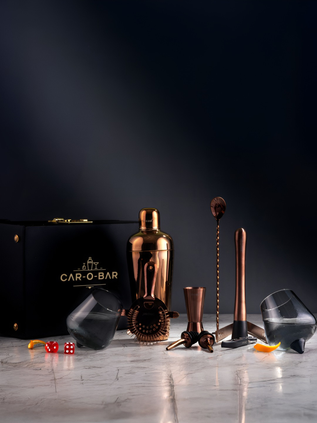 Car-O-Bar Stainless Steel Copper-Toned 9 Pieces Barware Tool Sets 750 ML