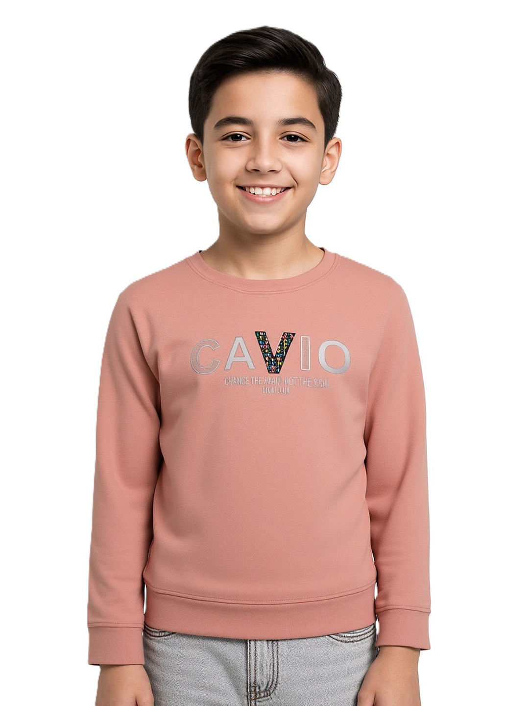CAVIO Boys Typography Printed Round Neck Cotton Pullover Sweatshirt