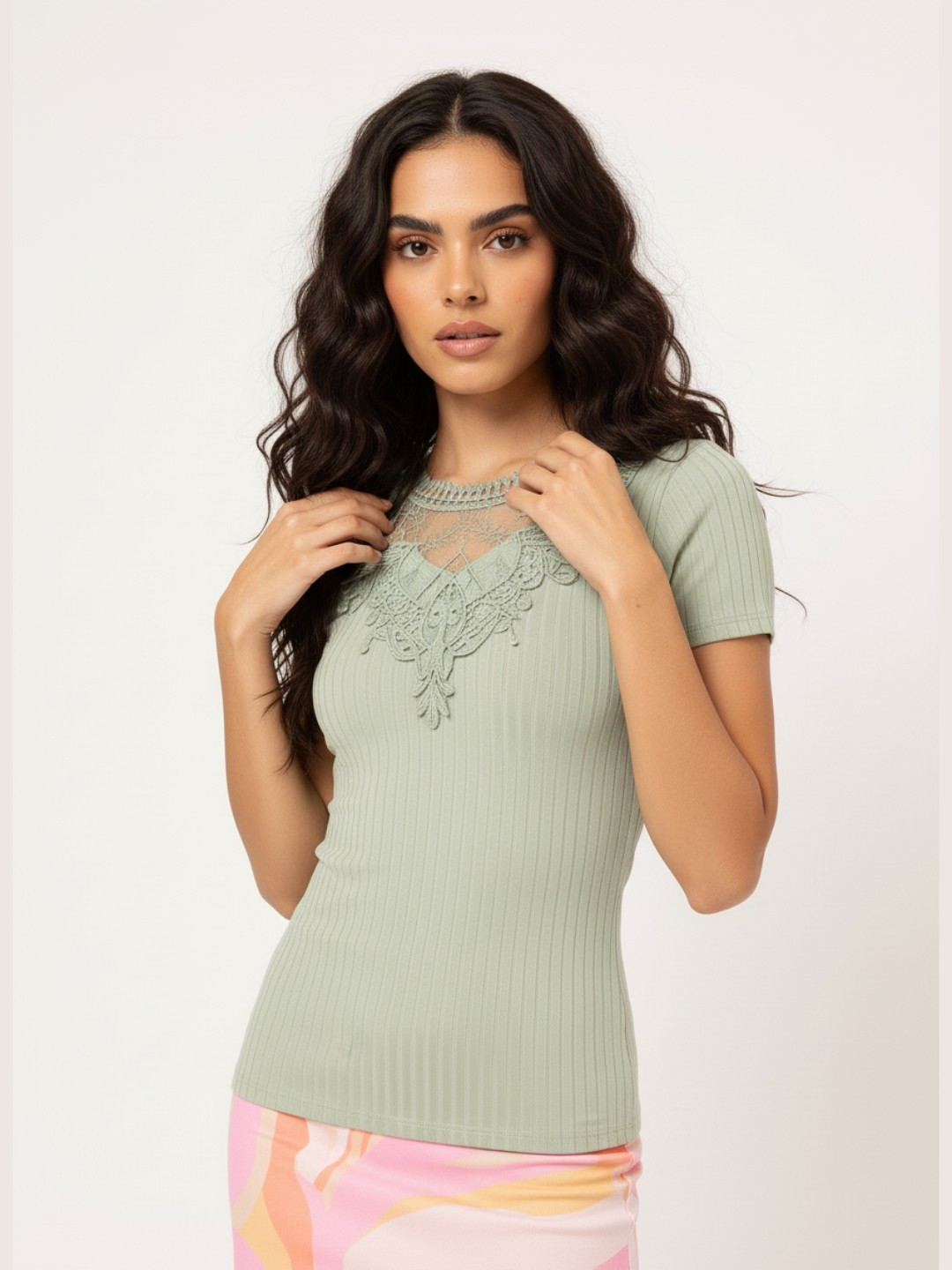 DressBerry Dazzling Diva Ribbed Lacey Top