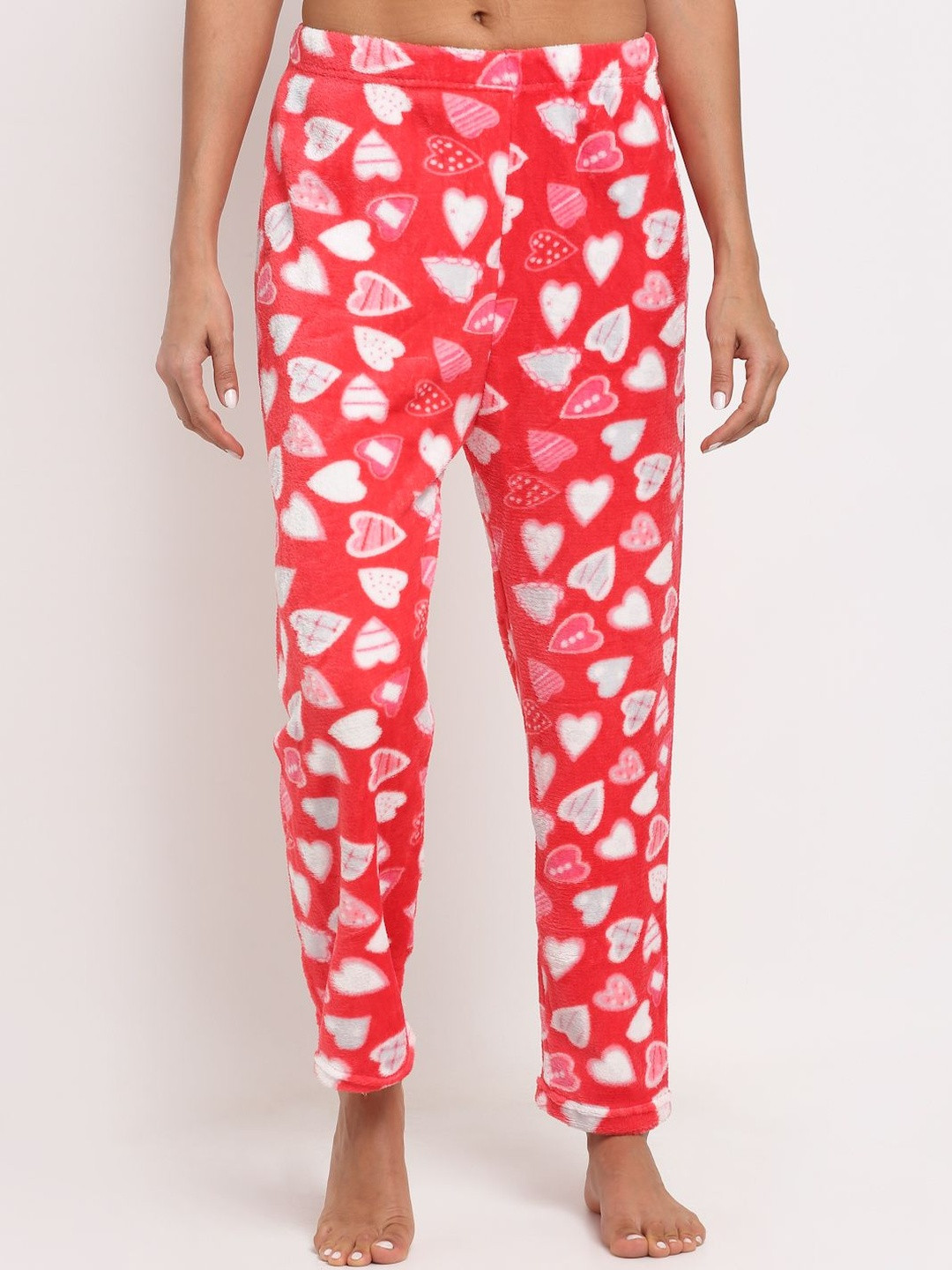 NEUDIS Women Fleece Red Printed Lounge pant