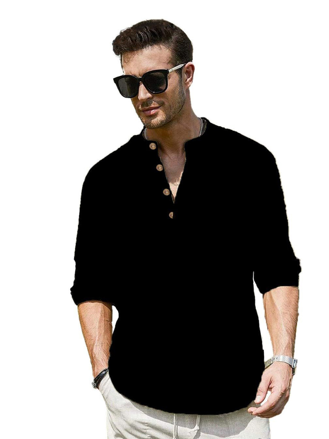 EdinWolf Round Neck Roll-Up Sleeves Pathani A-Line Short Kurtas