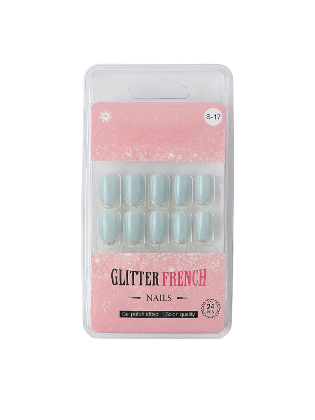 RANORE Set Of 24 Glitter French Press On Nails With Glue Tips & File - Shade S-17