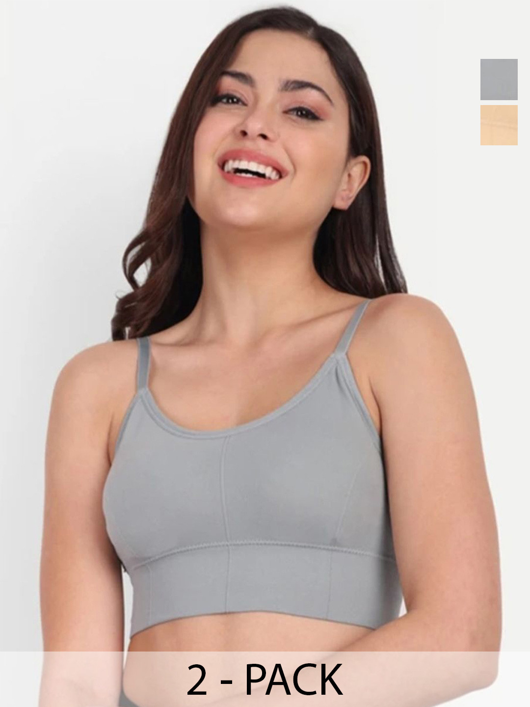 MS.TRADERS.786 Pack of 2 Solid Full Coverage Non-Wired Lightly Padded Crop Top Bra