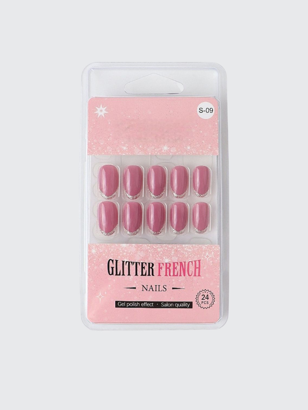 RANORE Set Of 24 Glitter French Press On Nails With Glue Tips & File - Shade S-09
