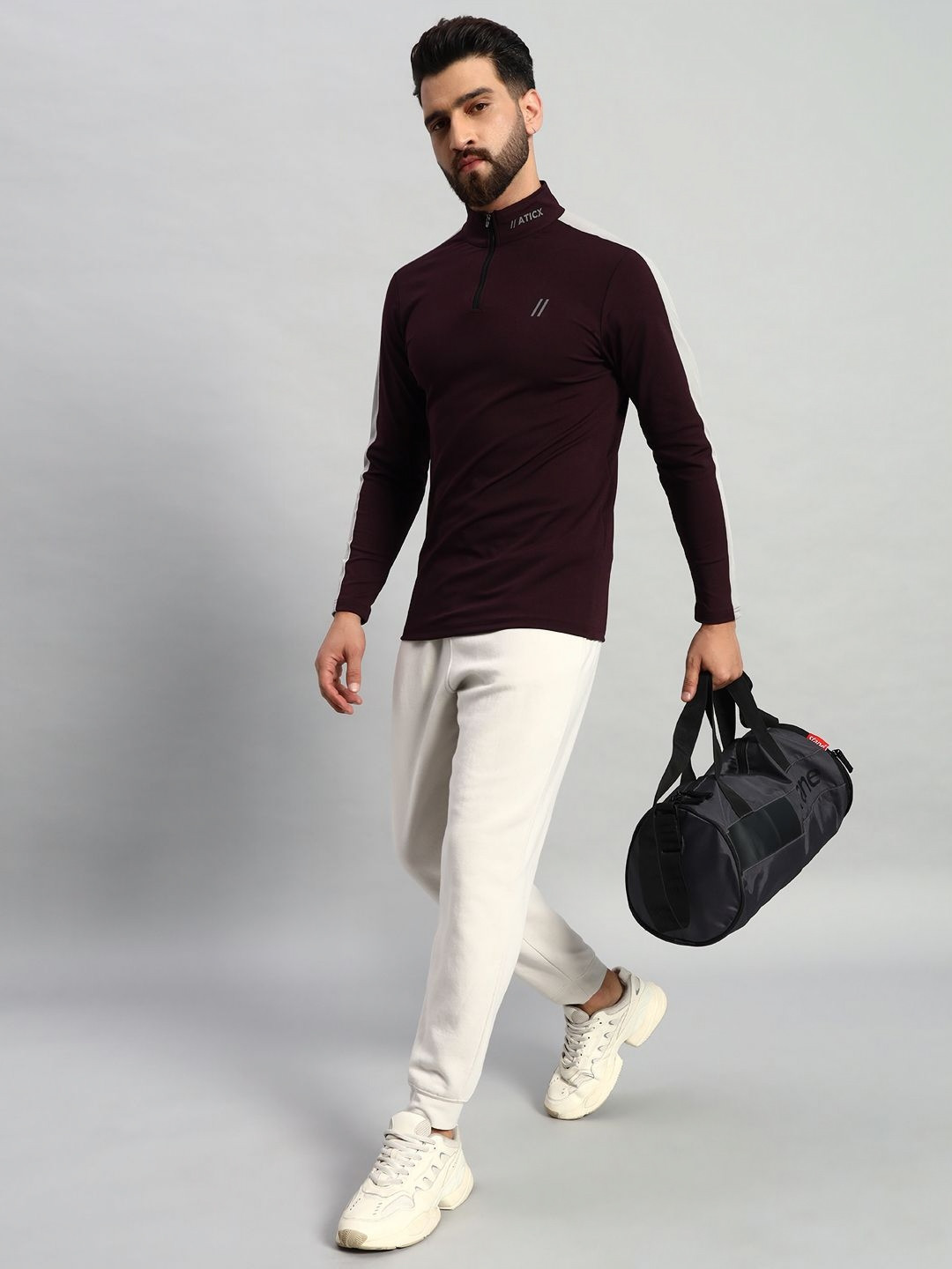 ATICX Men Brand Logo Striped High Neck Compression T-shirt