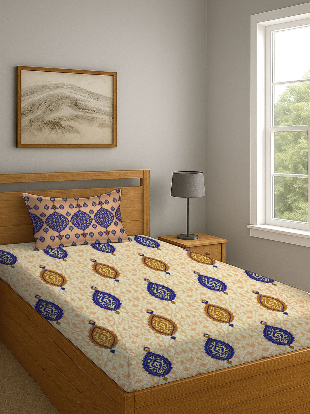 BOMBAY DYEING Blumen Brown Floral 104 TC Pure Cotton Single Bedsheet With 1 Pillow Cover