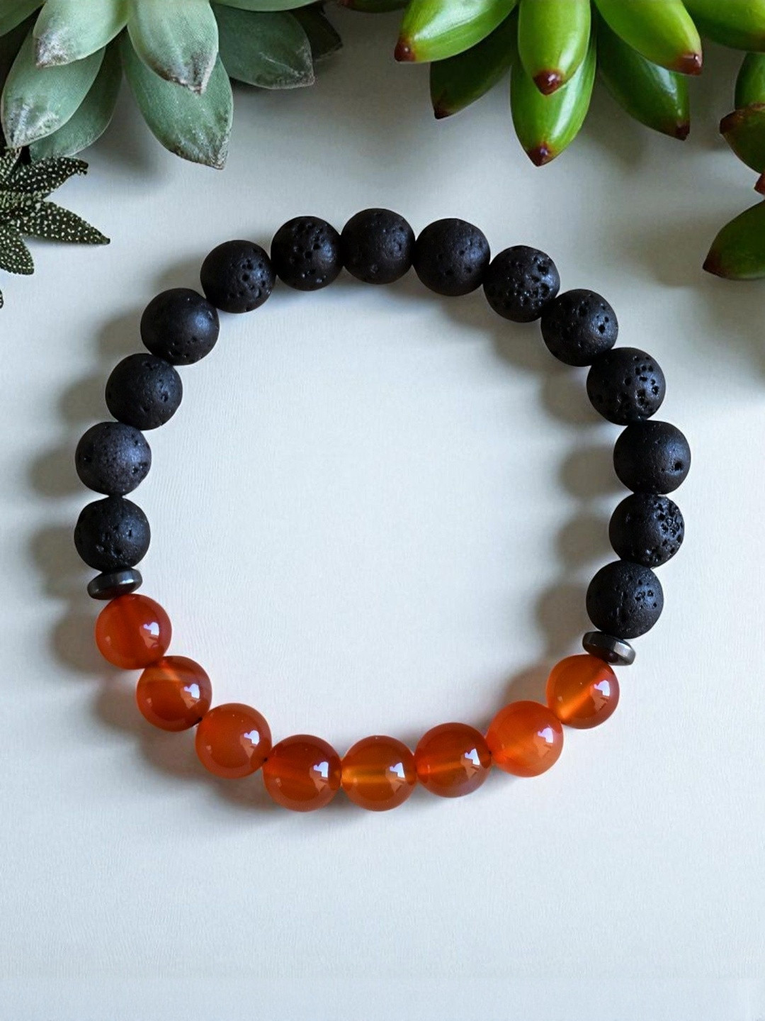 Gems Guru Unisex Natural Metalic Lava Carnelian Bracelet Energy, Confidence & Creativity