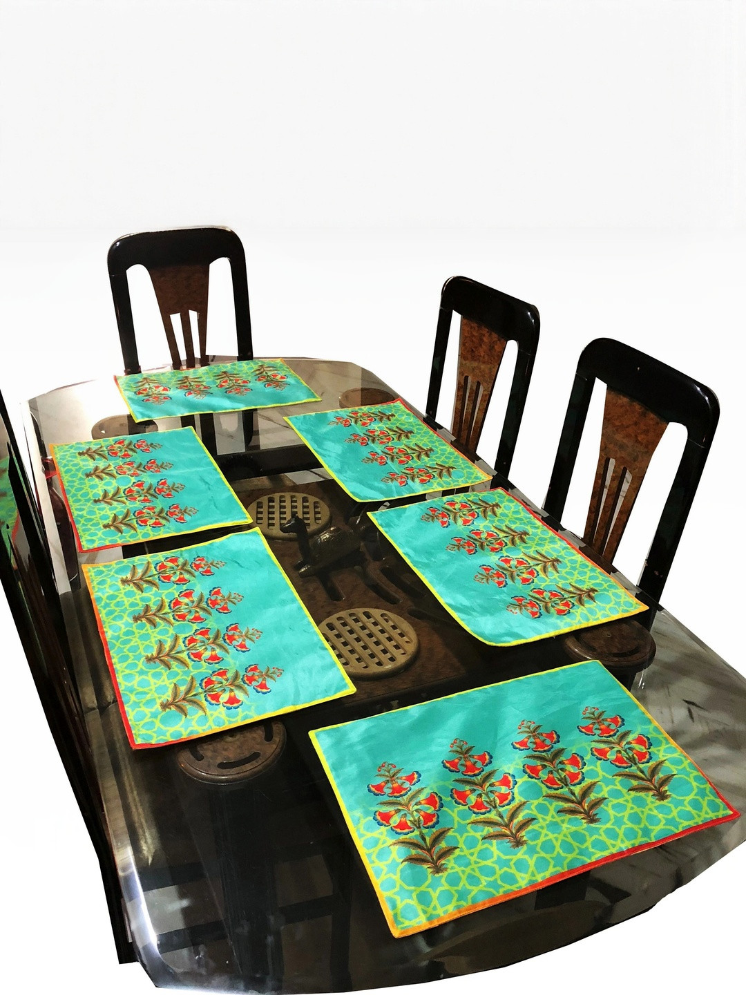 LaVichitra Pack of 6 Floral Rectangular Silk Table Placemats