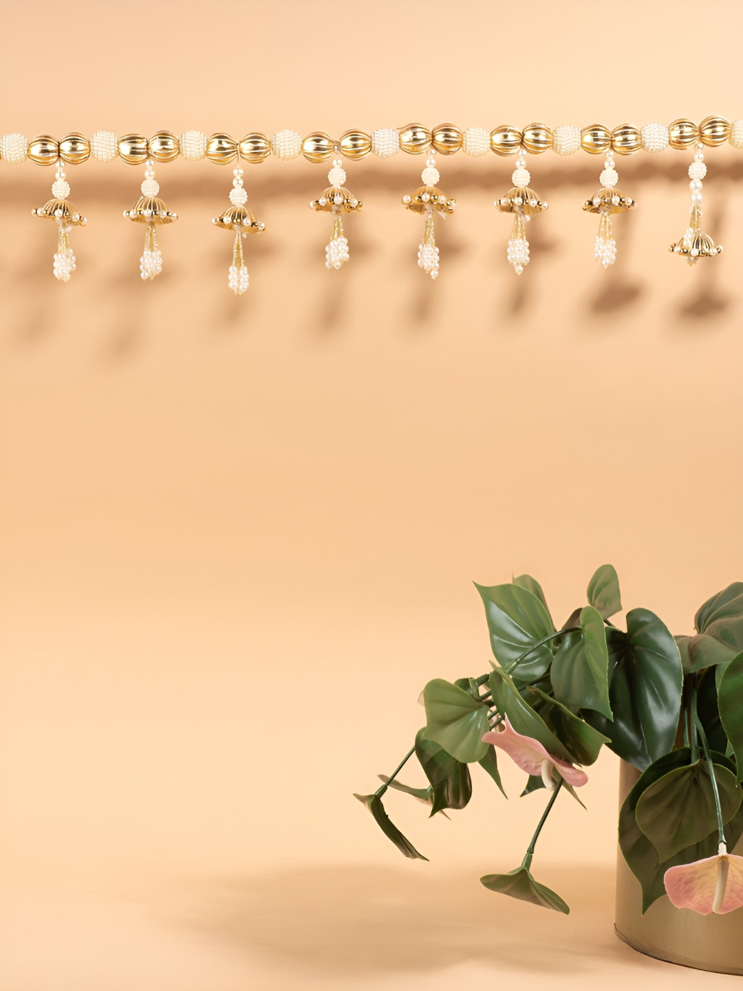 The Zappy Box Gold Toned And White Artificial Beaded Classic Charm Toran