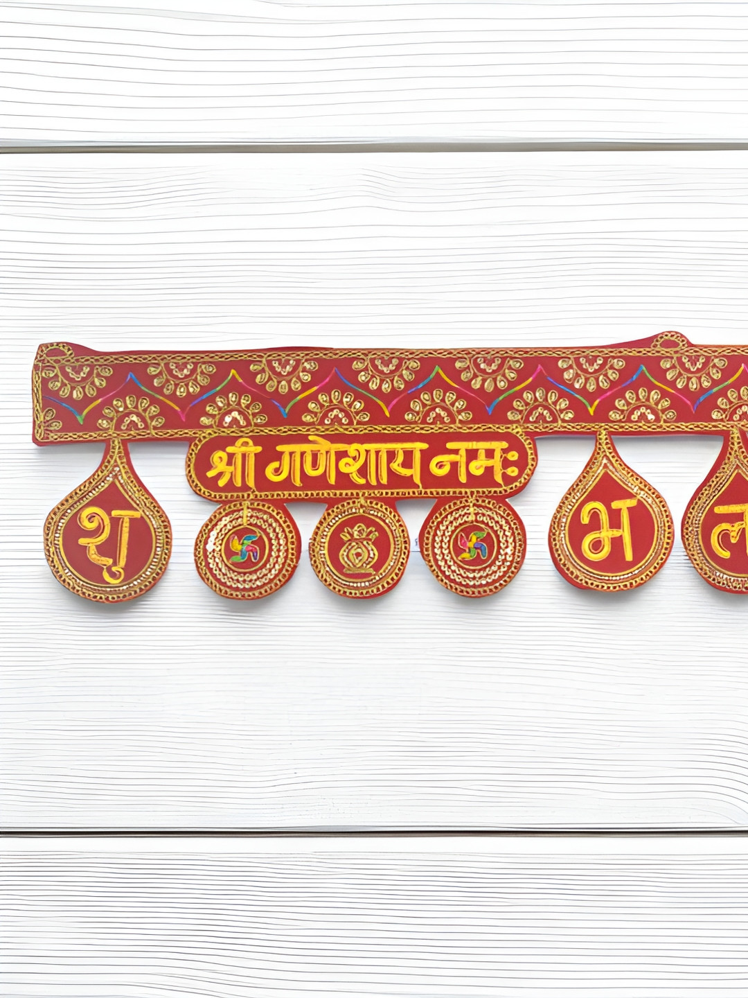 MISHAV Red Embroidered Velvet Traditional Toran