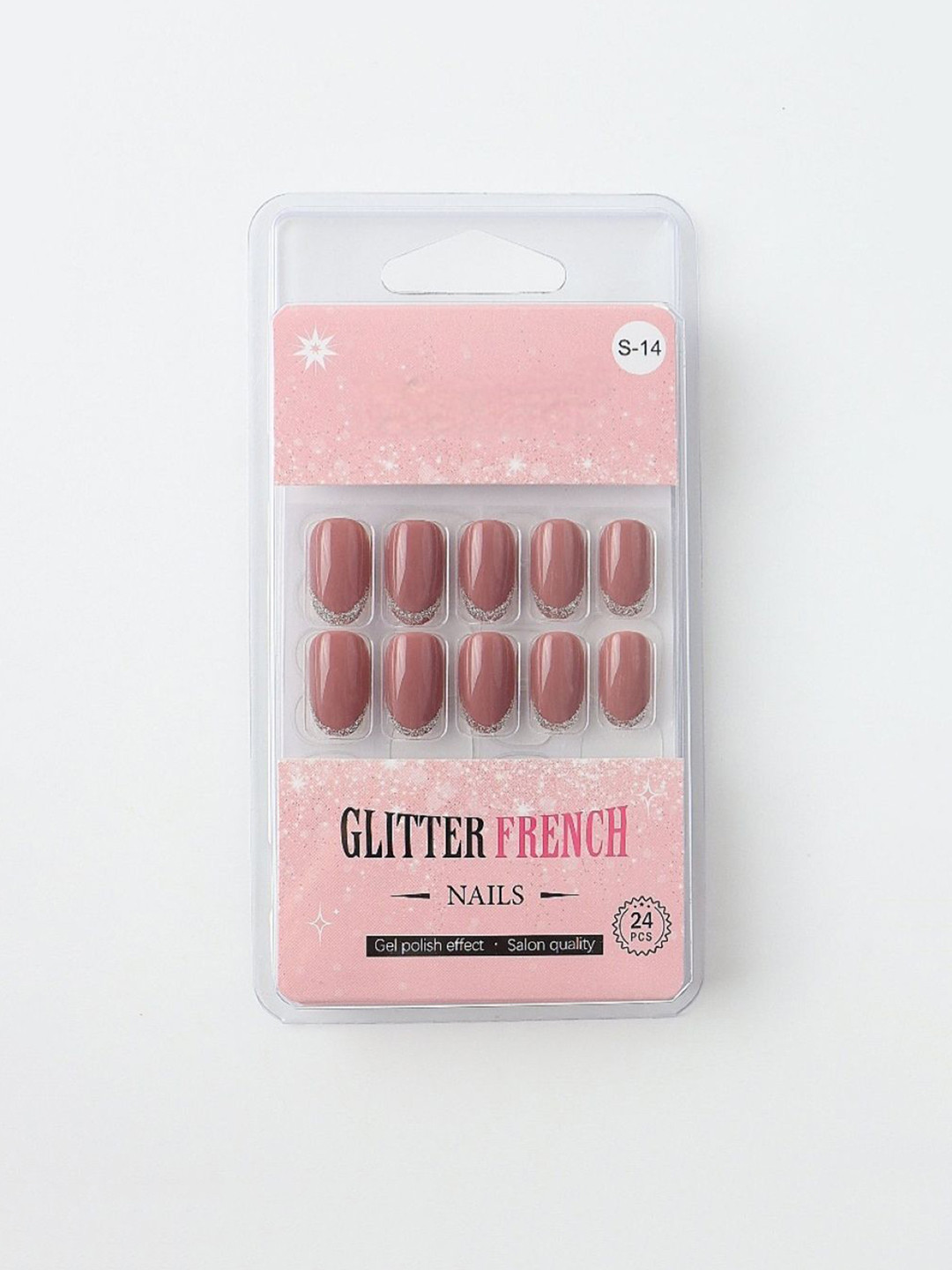 RANORE Set Of 24 Glitter French Press On Nails With Glue Tips & File - Shade S-14